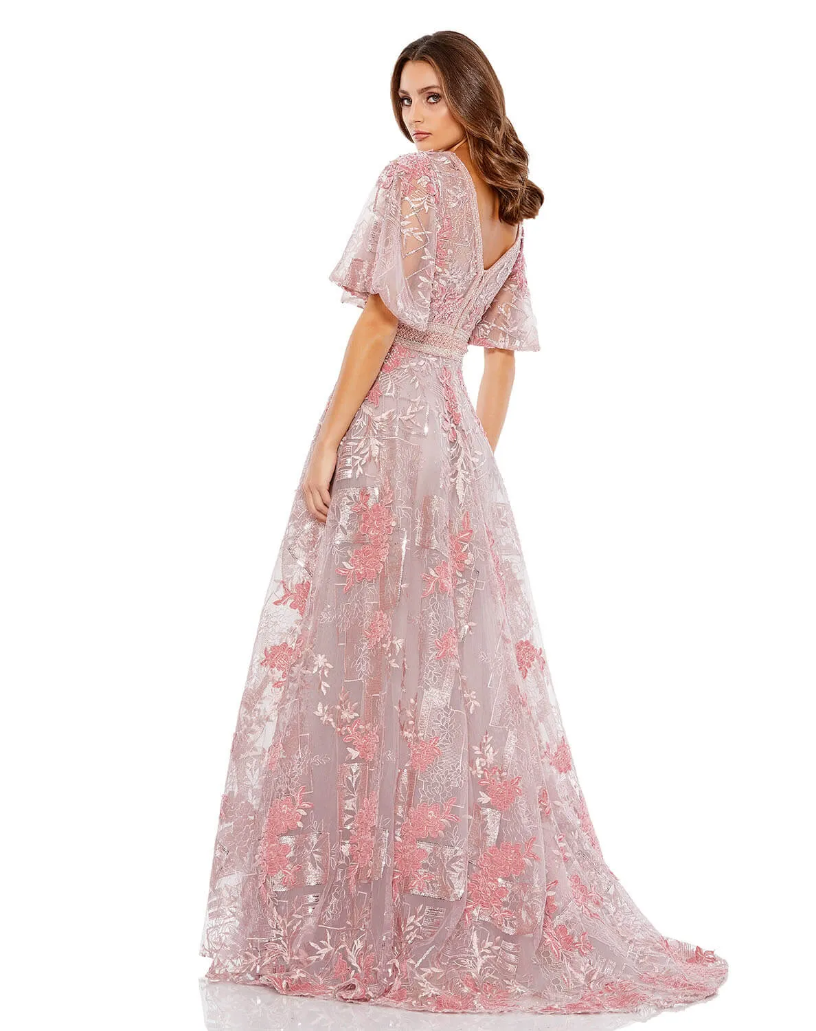 Pink Embroidered Flounce Sleeve A Line Gown sold by Mac Duggal product image thumbnail 3