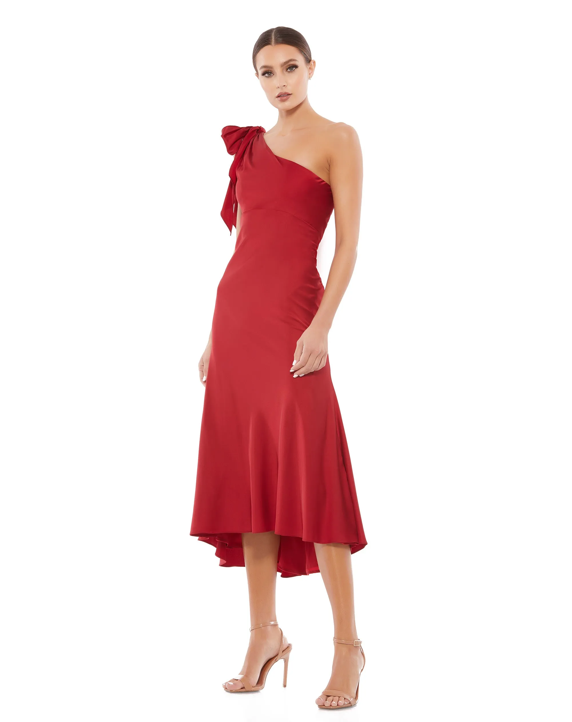 Red Satin One Shoulder Midi Dress - FINAL SALE sold by Mac Duggal