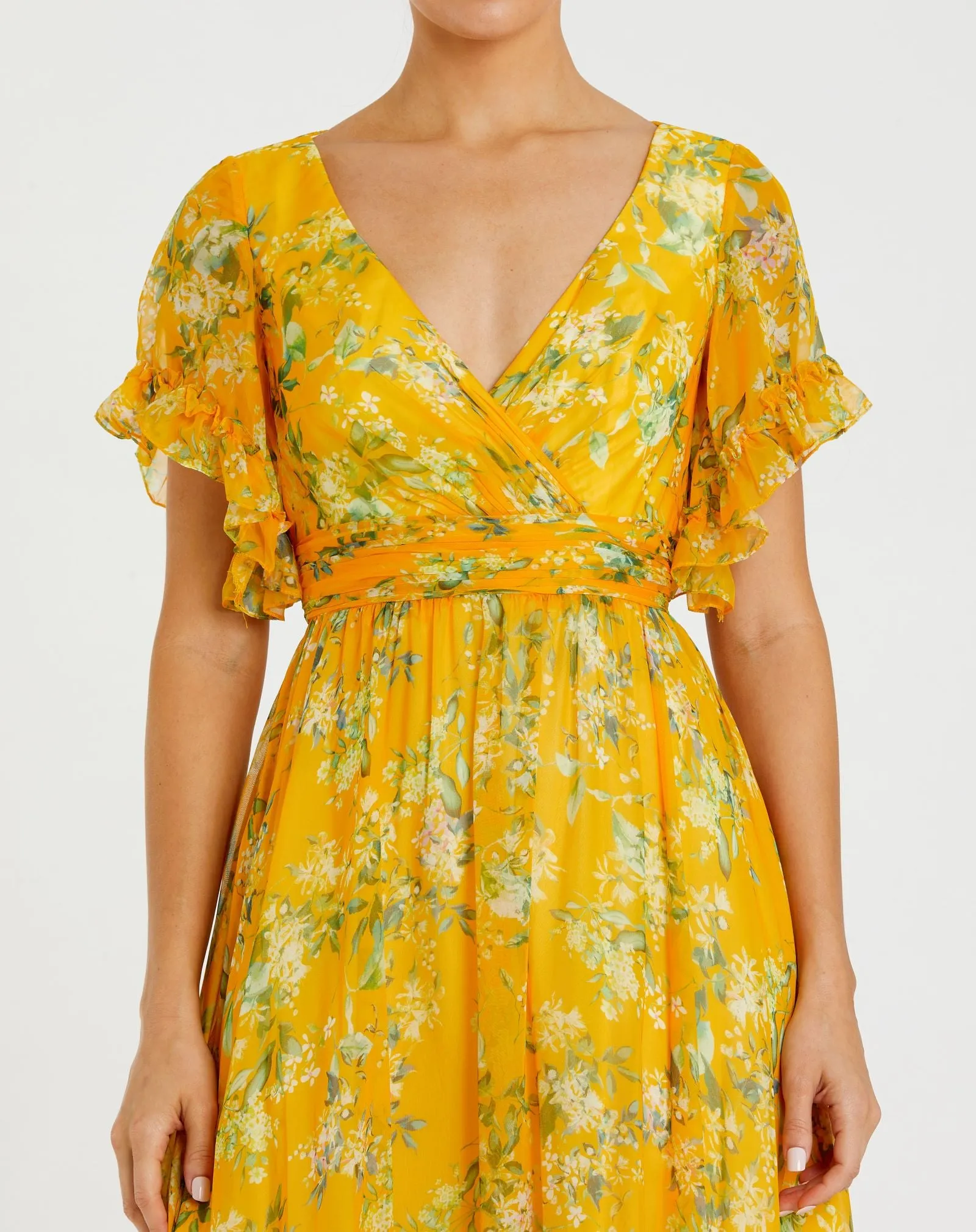 Yellow Multicolor Flounce Sleeve Floral Maxi Dress sold by Mac Duggal product image thumbnail 2