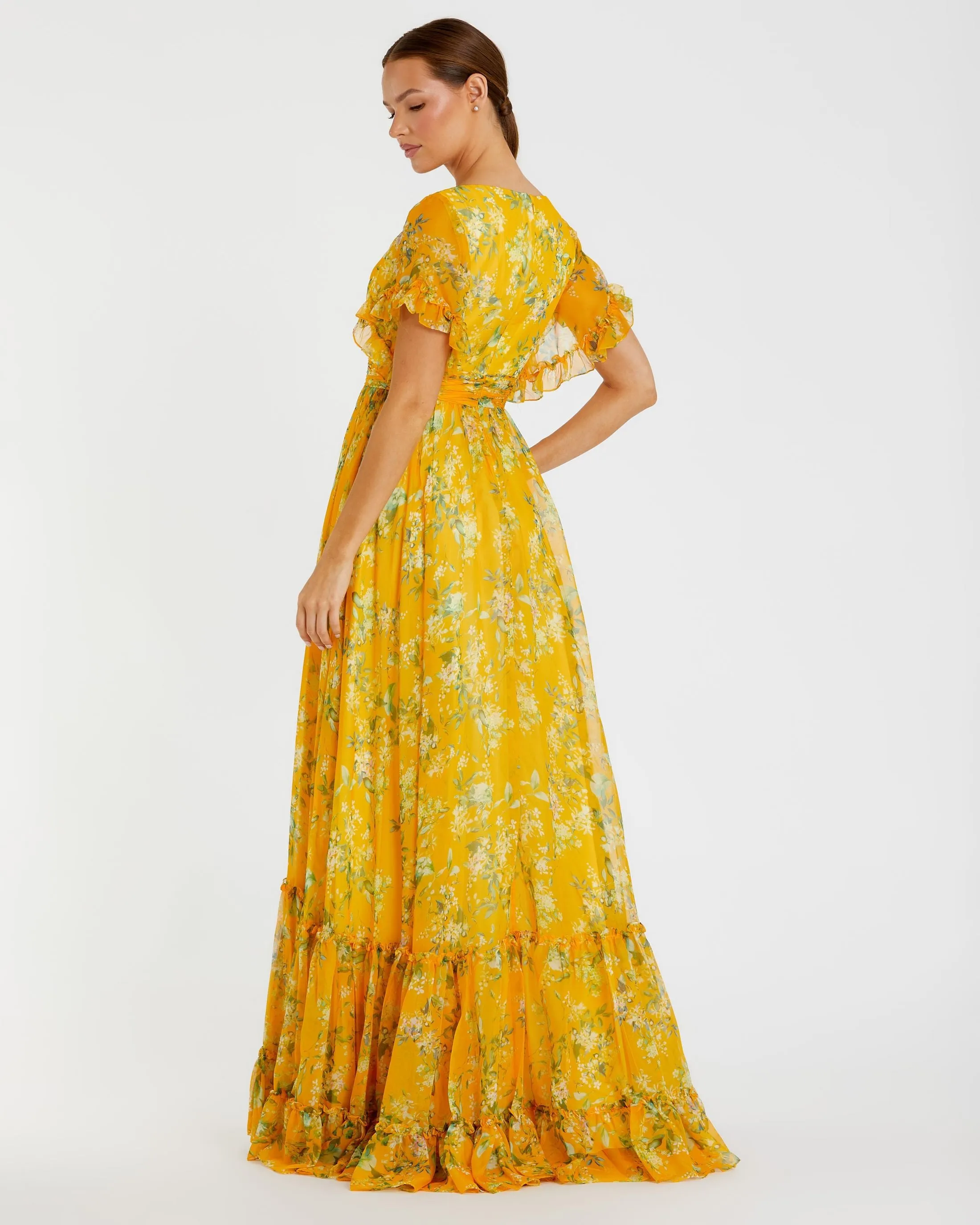 Yellow Multicolor Flounce Sleeve Floral Maxi Dress sold by Mac Duggal product image thumbnail 3