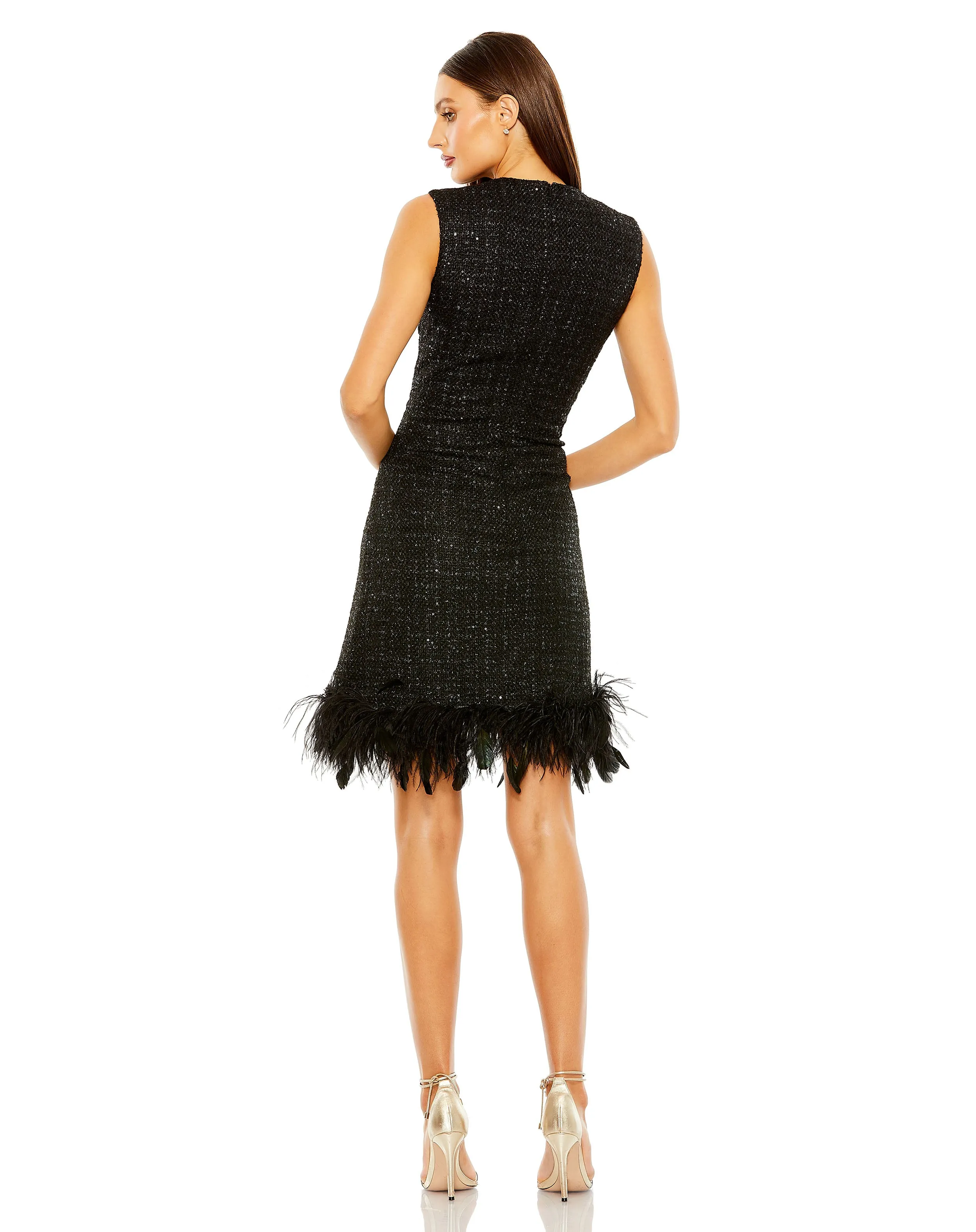 Black Shift Dress with Feather Trim sold by Mac Duggal product image thumbnail 3