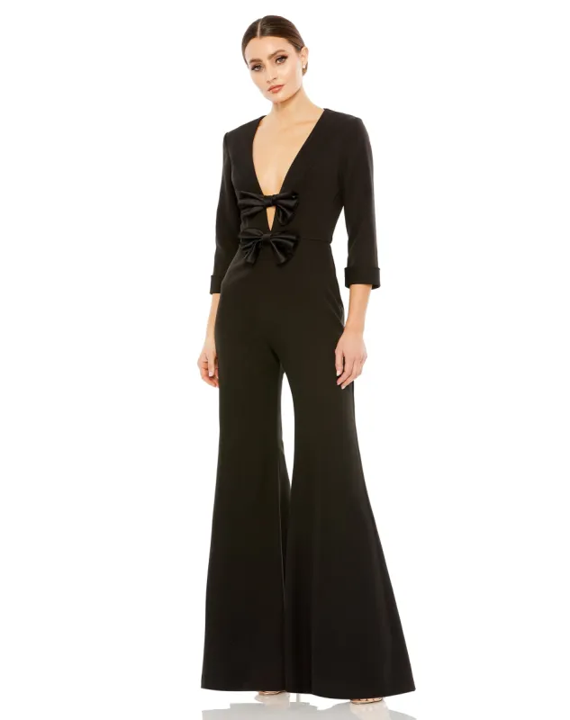 Black Long Sleeve Bow Detail Wide Leg Jumpsuit sold by Mac Duggal