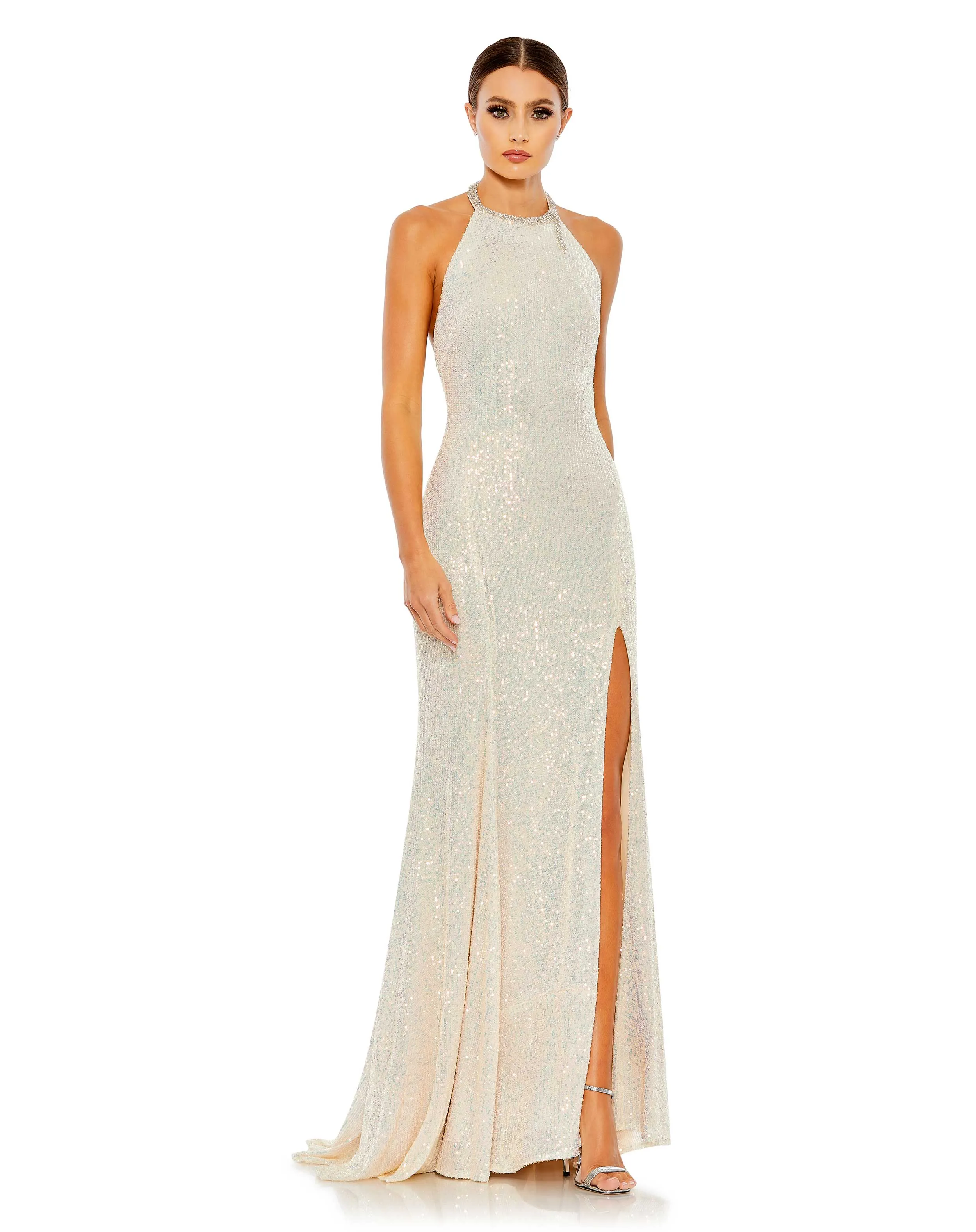 Sequined High Neck Rhinestone Trim Column Gown sold by Mac Duggal product image thumbnail 4