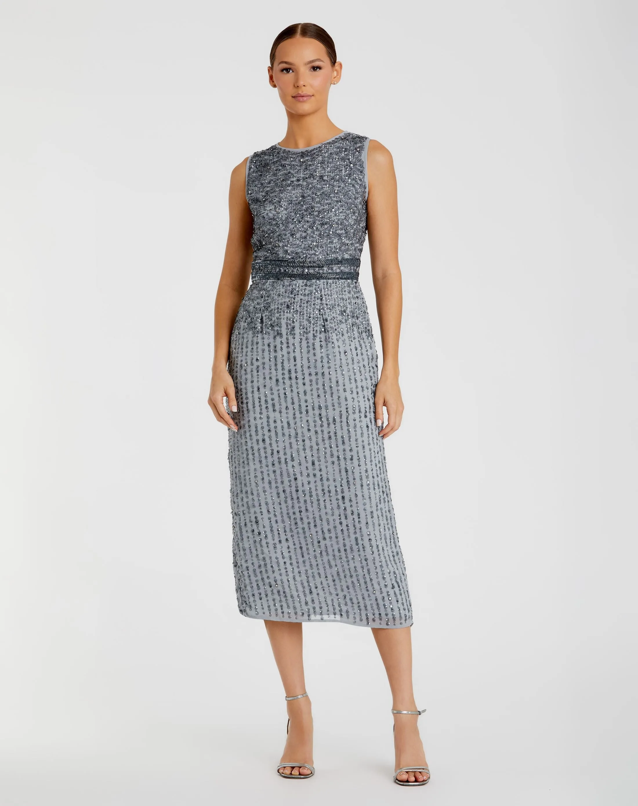 Sleeveless High Neck Beaded Midi Sheath Dress sold by Mac Duggal product image thumbnail 4
