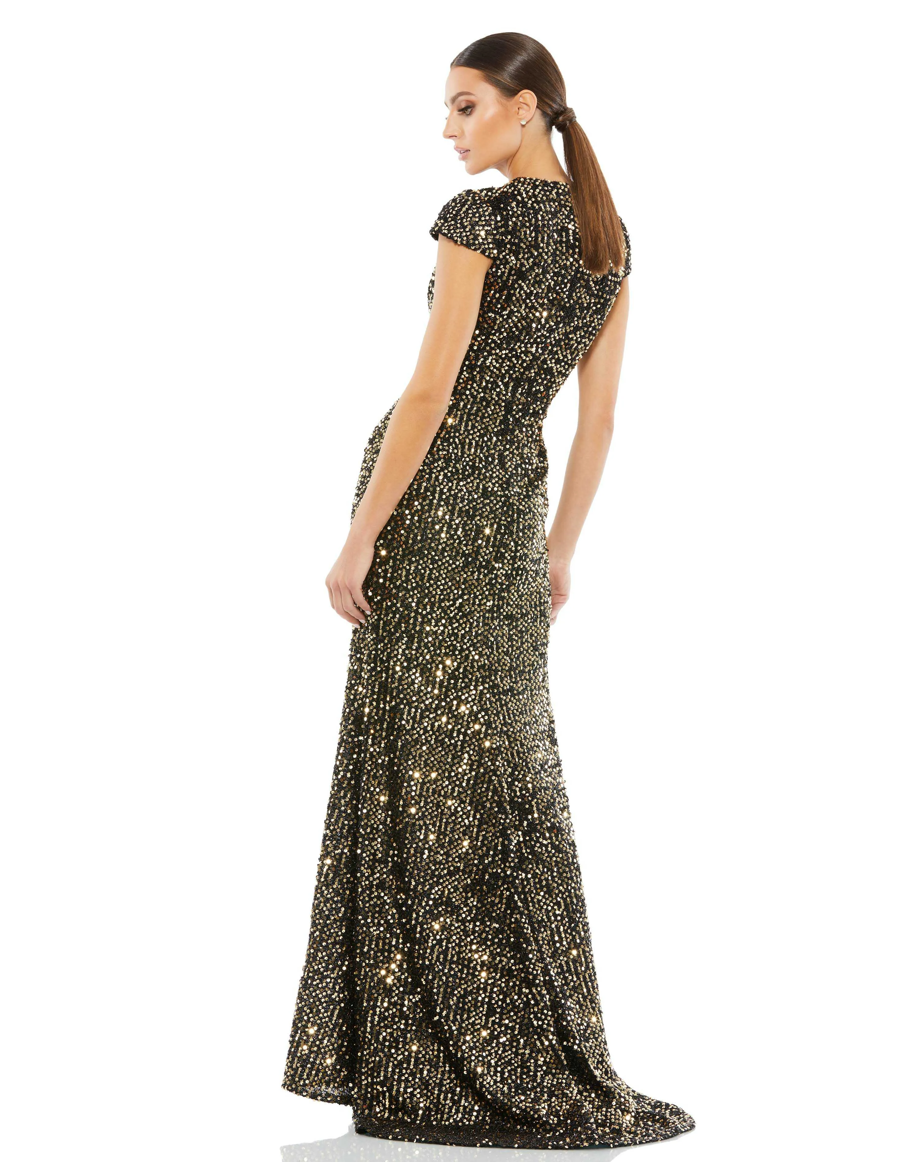 Black and Gold Cap Sleeve High Neck Sequin Gown sold by Mac Duggal product image thumbnail 3