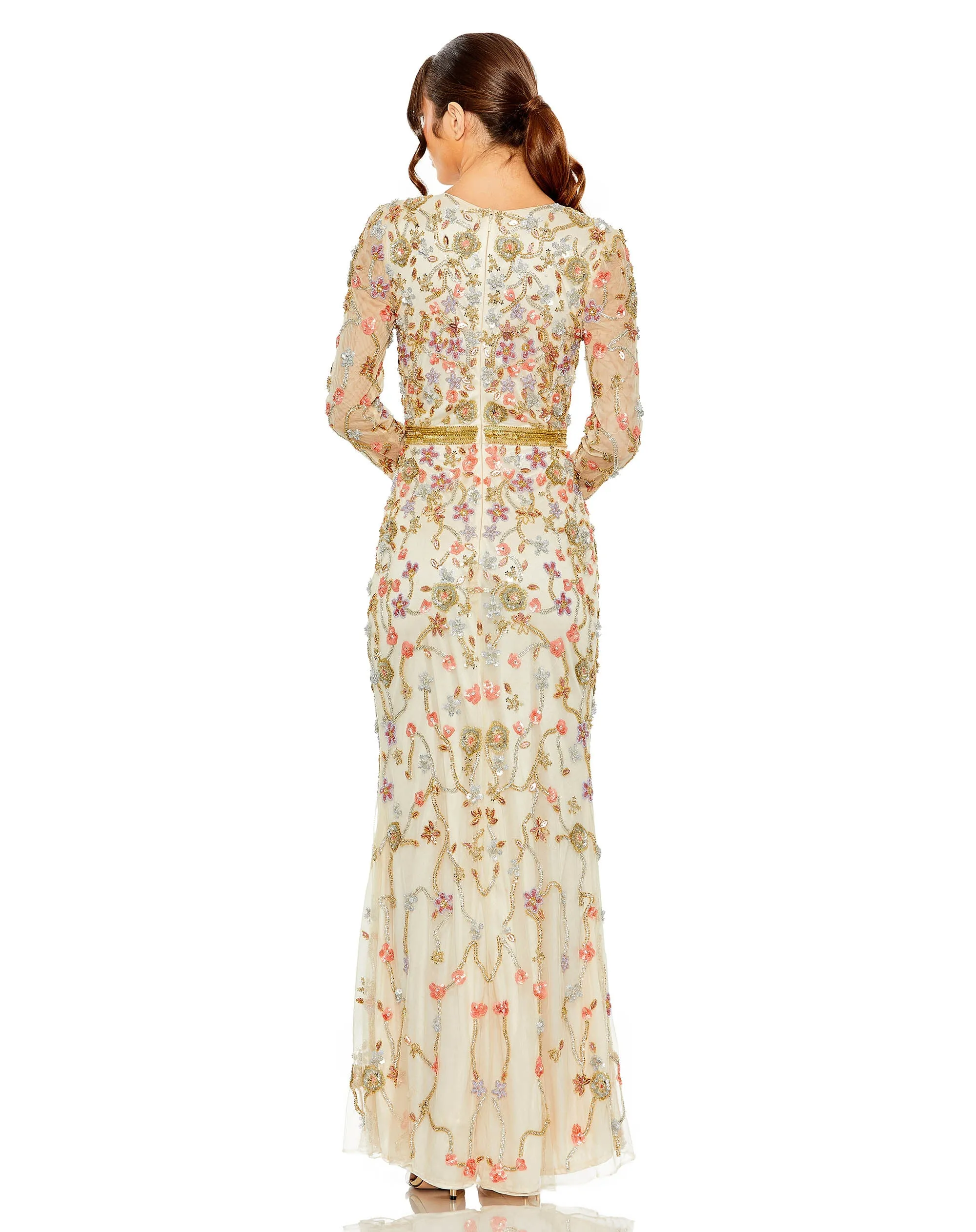 White Long Sleeve Floral Embellished Gown sold by Mac Duggal product image thumbnail 3