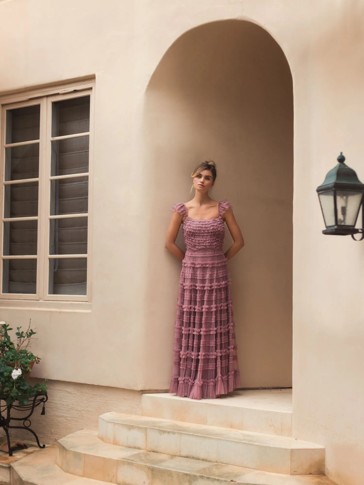 Pink Tiered Ruffle Cap Sleeve Gown sold by Mac Duggal product image thumbnail 4