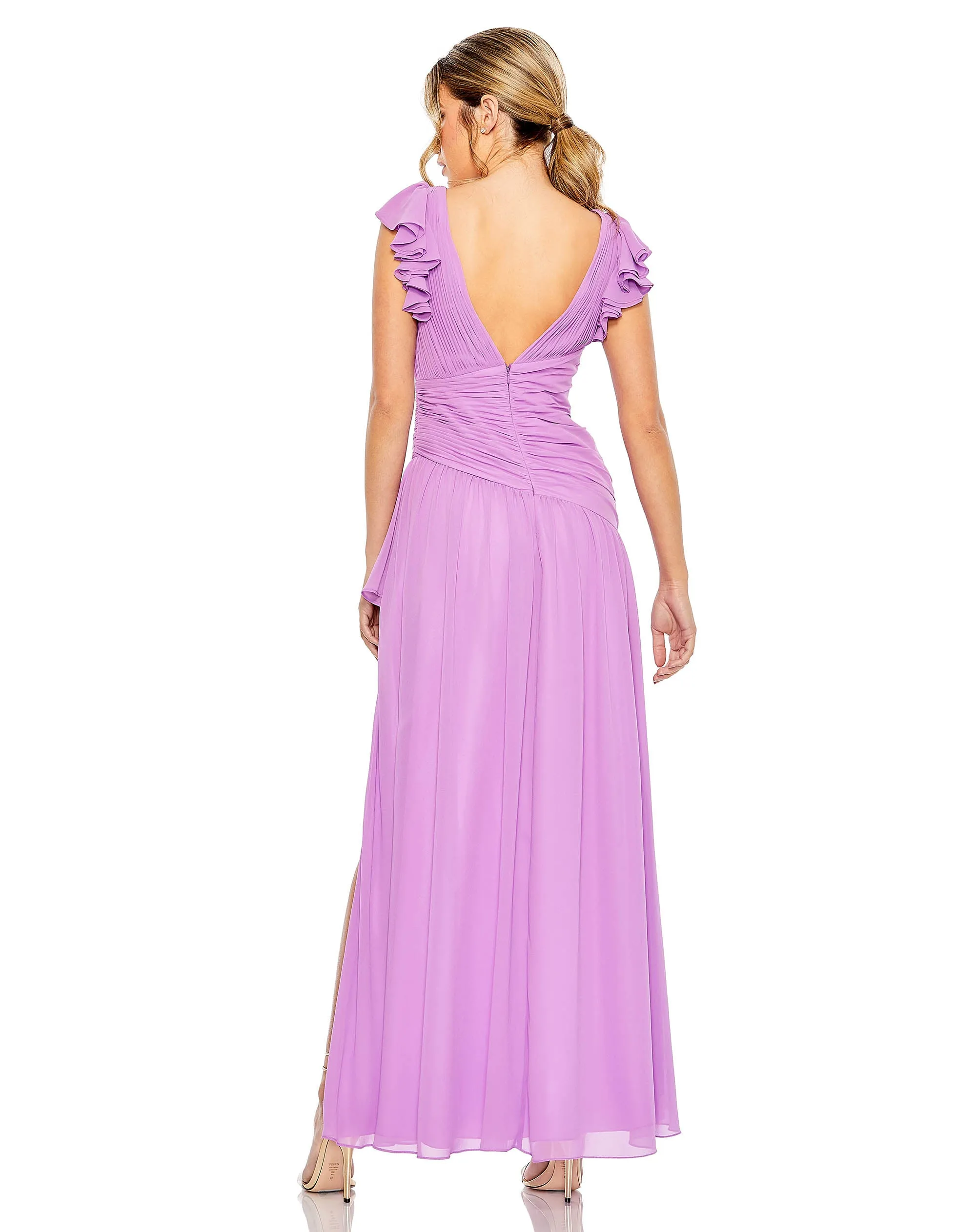 Ruched Faux Wrap Flutter Sleeve Asymetrical Gown | Sample | Sz. 2 sold by Mac Duggal product image thumbnail 2