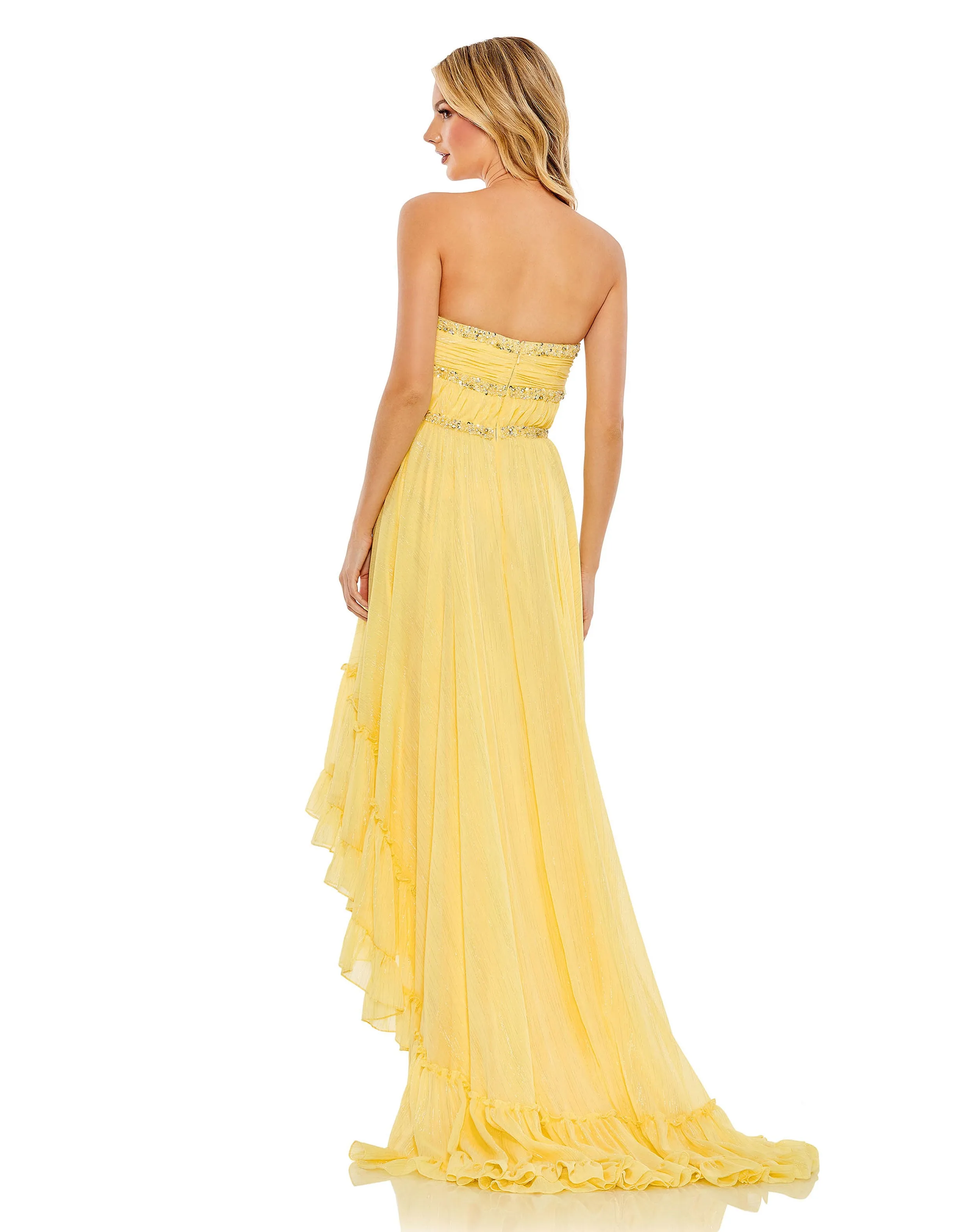 Yellow Beaded Ruffle High Low Gown sold by Mac Duggal product image thumbnail 3