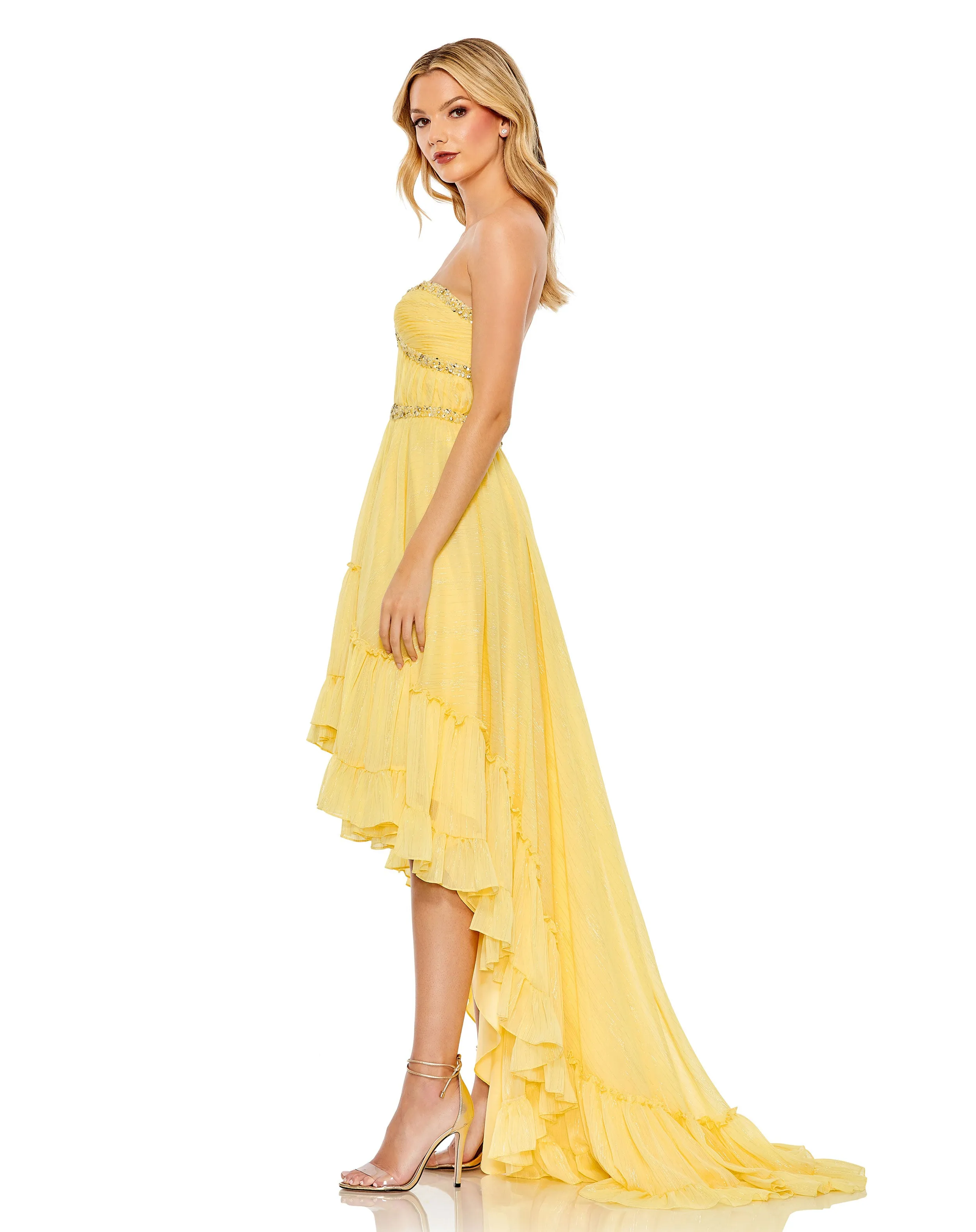 Yellow Beaded Ruffle High Low Gown sold by Mac Duggal product image thumbnail 4