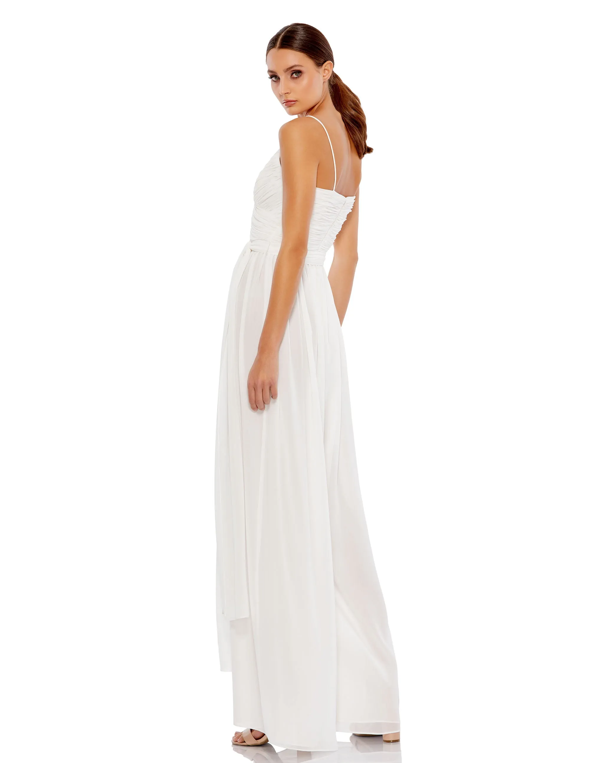 White Flowy Faux Wrap Jumpsuit sold by Mac Duggal product image thumbnail 5