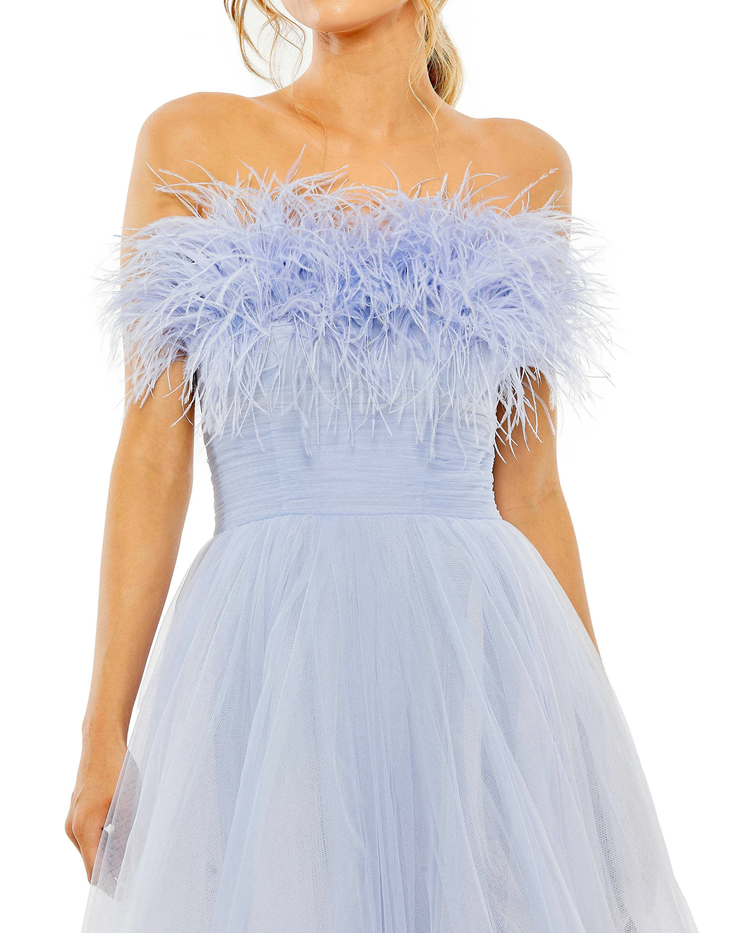 Black Ombre Strapless Feather Bodice Tulle Gown sold by Mac Duggal product image thumbnail 5