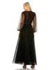 Black Long Sheer Sleeve Draped Pearl Beaded Gown sold by Mac Duggal