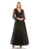 Black Long Sheer Sleeve Draped Pearl Beaded Gown sold by Mac Duggal
