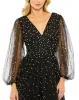 Black Long Sheer Sleeve Draped Pearl Beaded Gown sold by Mac Duggal