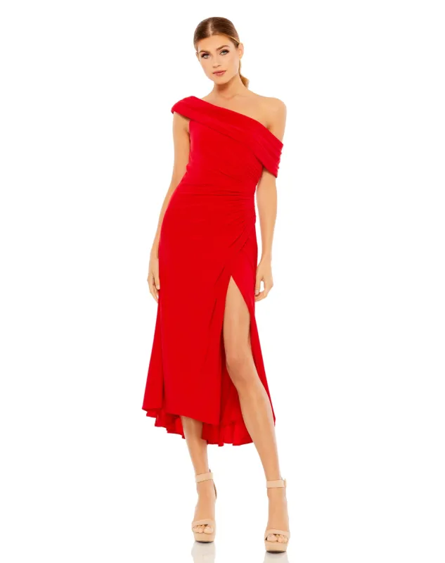Green Ruched Off-The-Shoulder Midi Dress sold by Mac Duggal