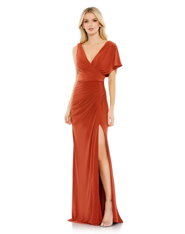Orange One Shoulder Sleeve Scoop Back Jersey Gown - FINAL SALE sold by Mac Duggal