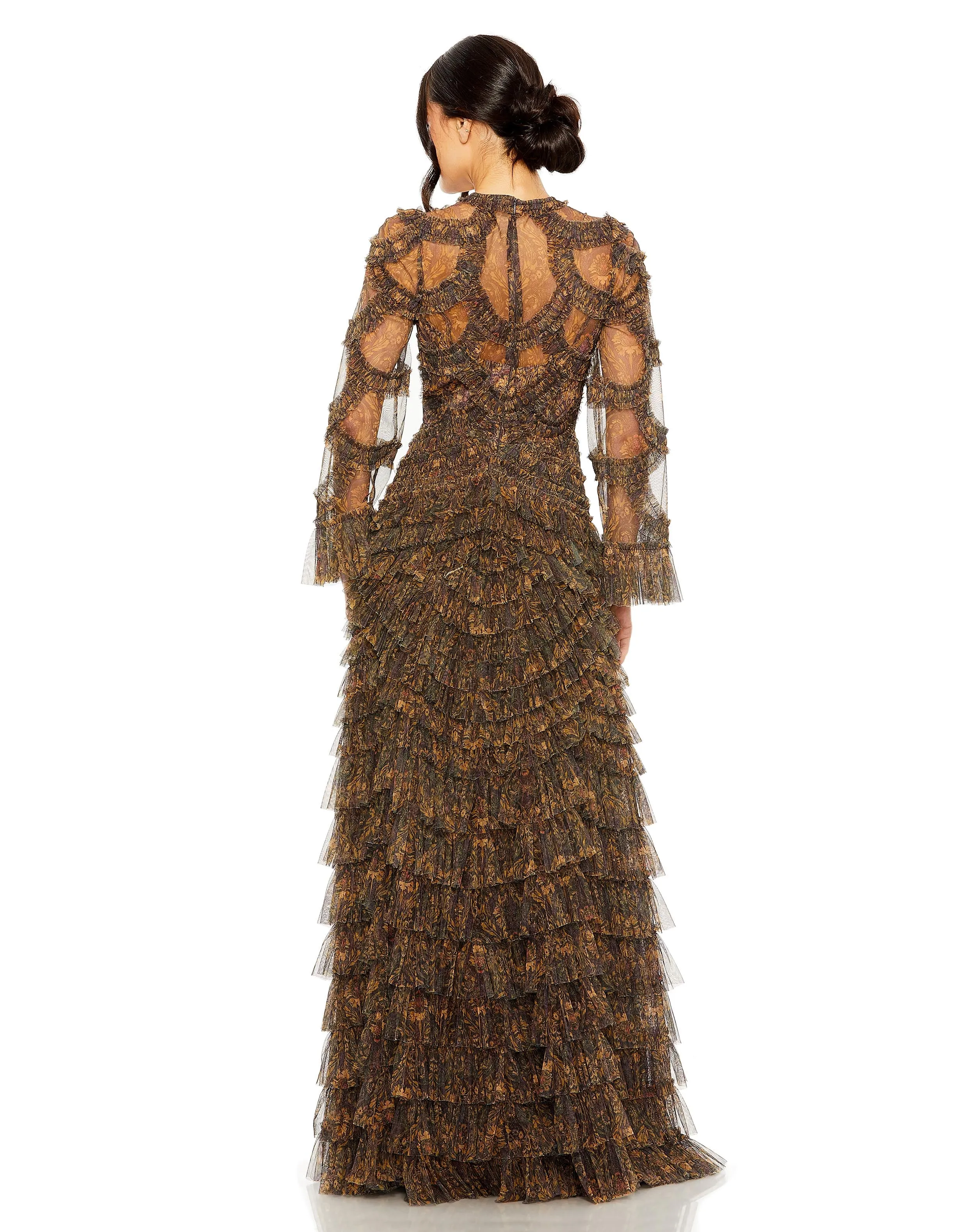 Brown Long Flutter Sleeve Ruffle Tiered Gown sold by Mac Duggal product image thumbnail 3