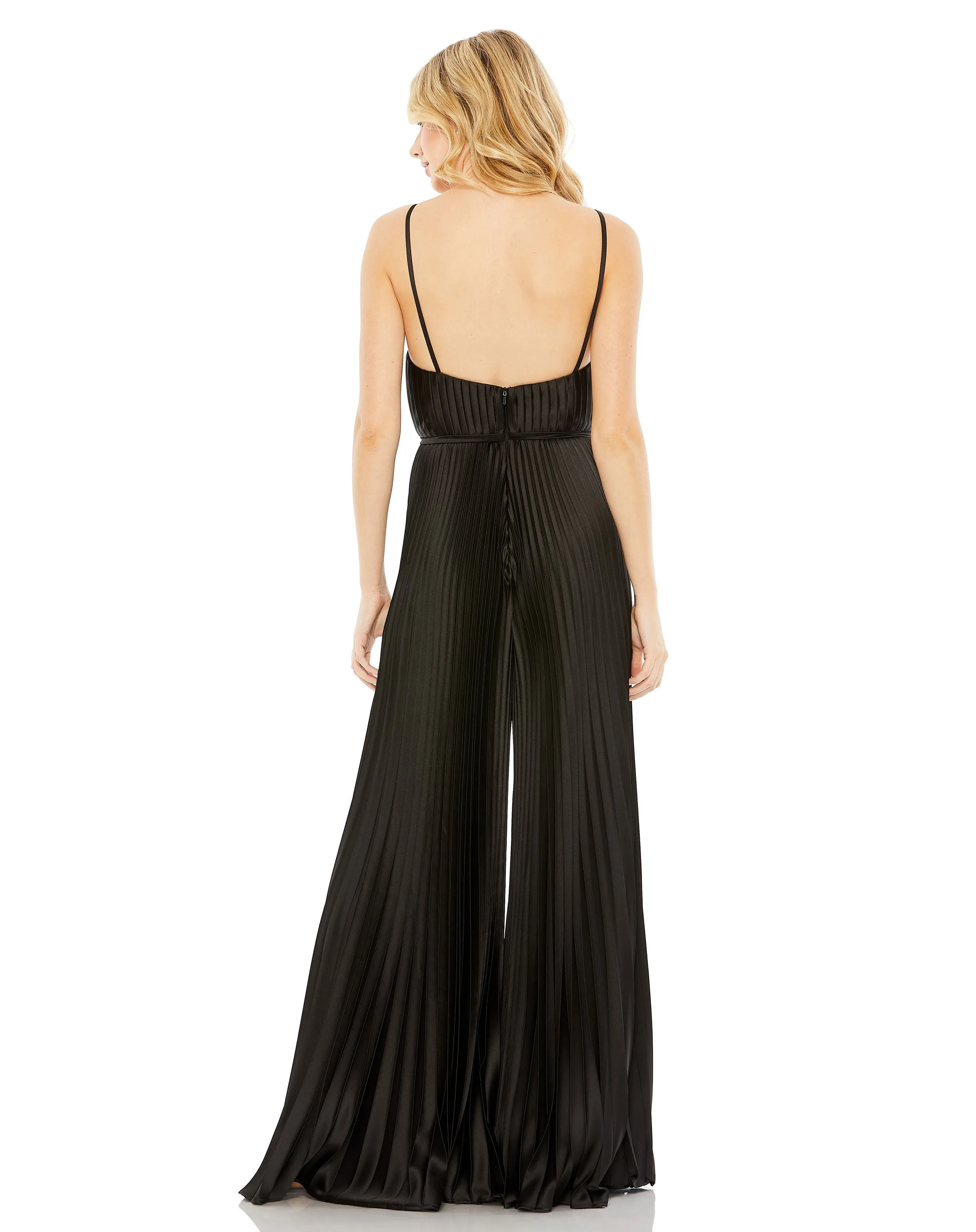 Dark Blue Pleated Plunge Neck Wide Leg Jumpsuit sold by Mac Duggal product image thumbnail 3
