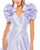 Purple Flutter Sleeve V-Neck Ballgown with Slit sold by Mac Duggal