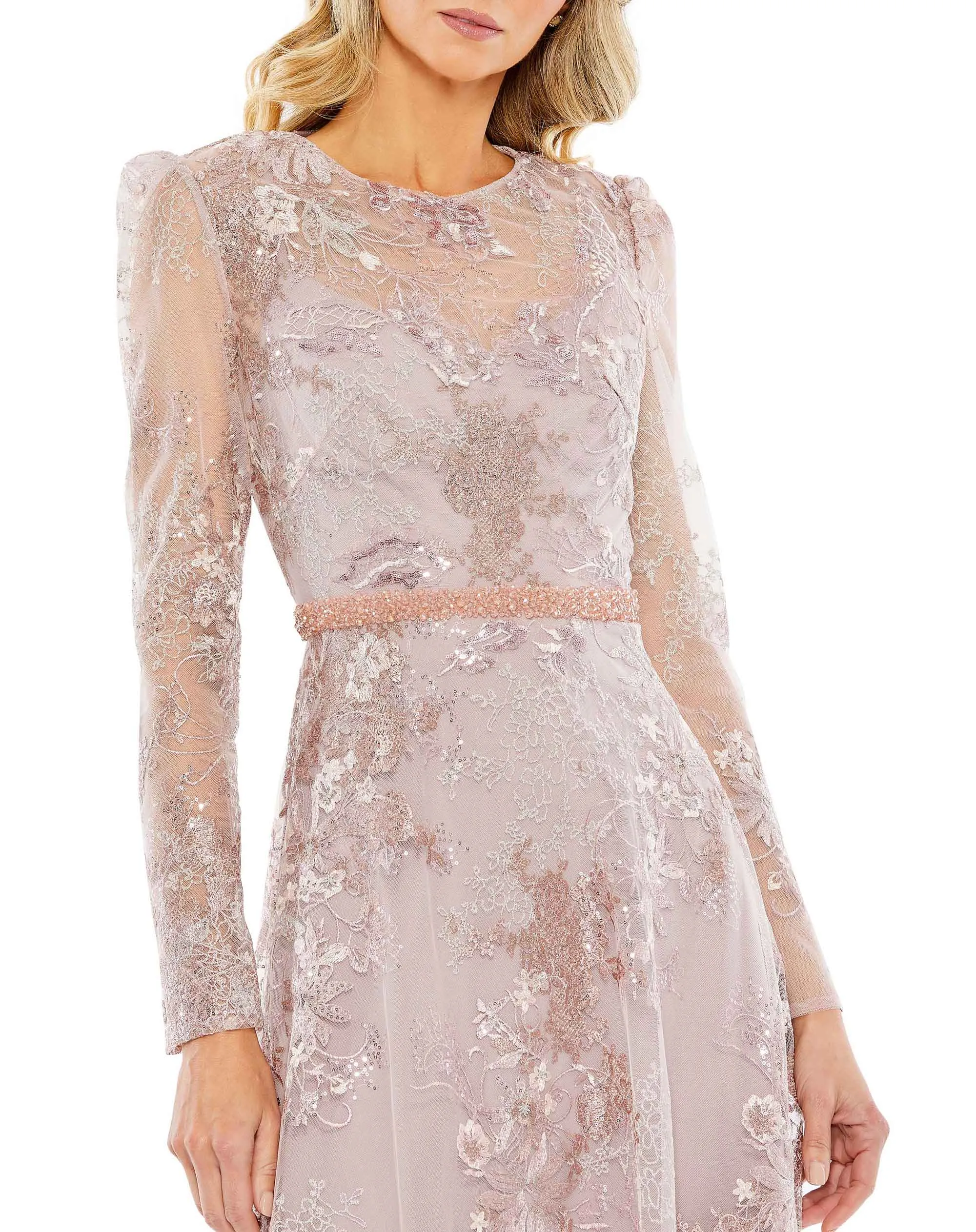 Embellished Illusion Long Sleeve Midi Dress sold by Mac Duggal product image thumbnail 2