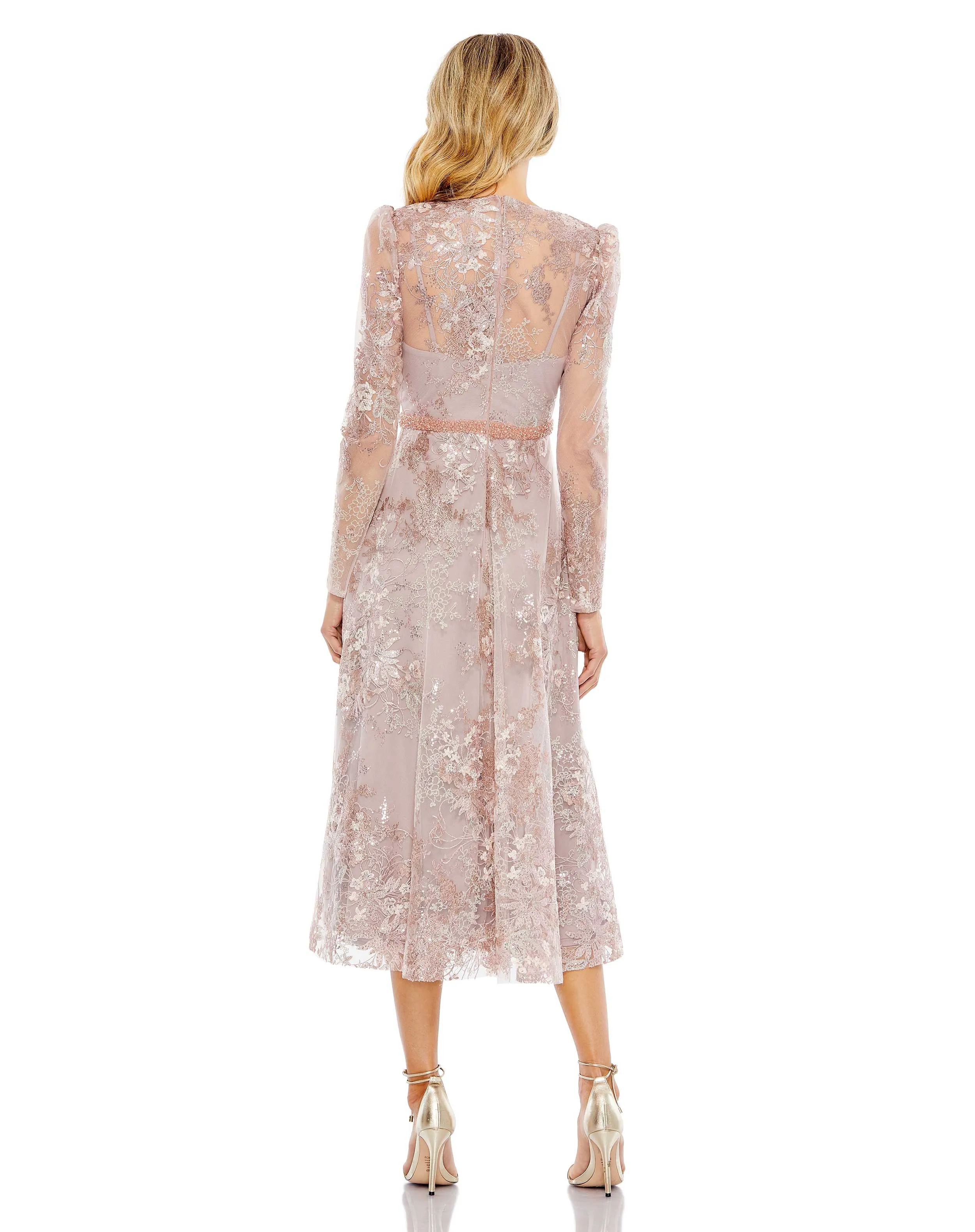 Embellished Illusion Long Sleeve Midi Dress sold by Mac Duggal product image thumbnail 3