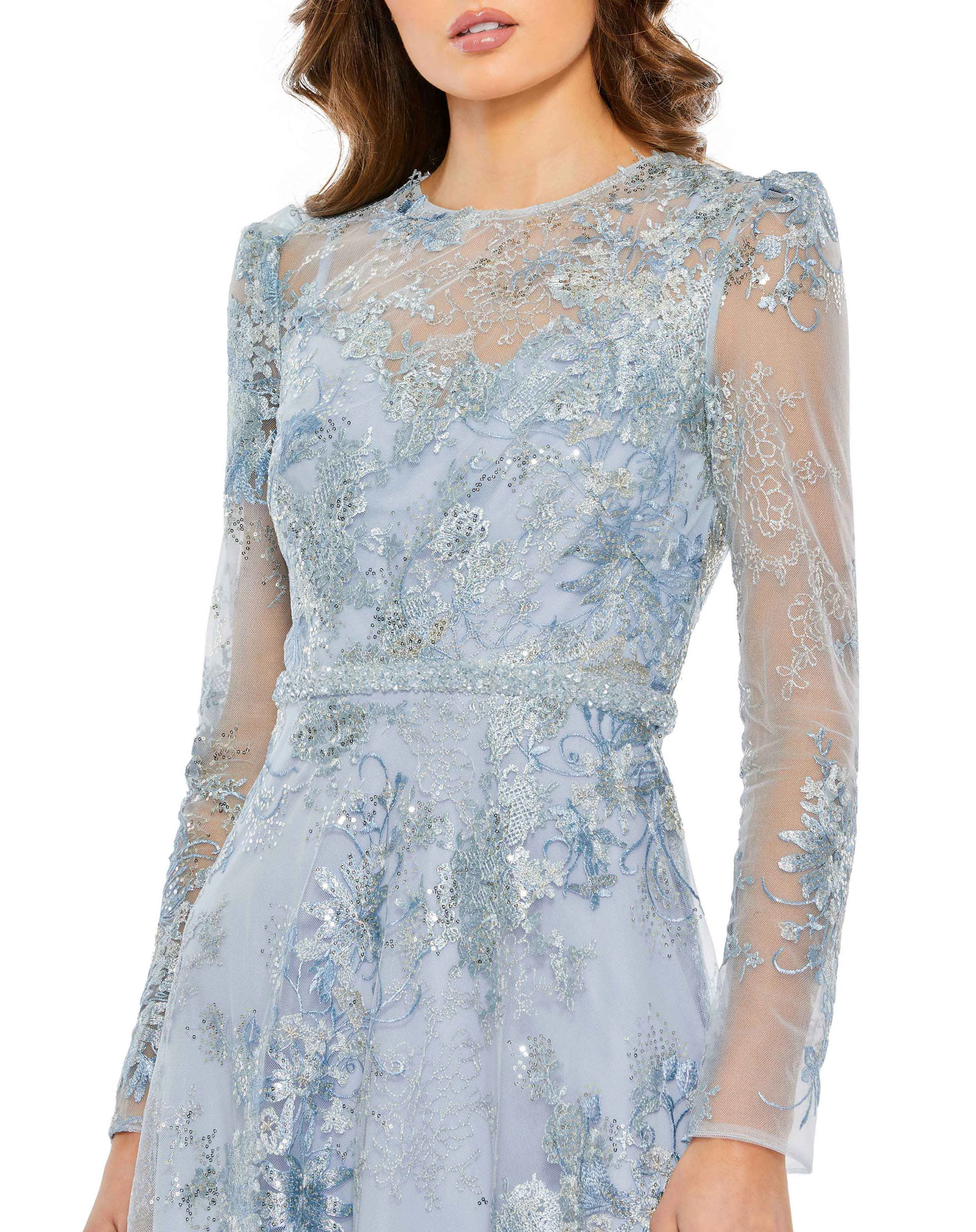 Embellished Illusion Long Sleeve Midi Dress sold by Mac Duggal product image thumbnail 5