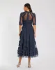 Navy High Neck Ruffle Tiered A-Line Midi Dress sold by Mac Duggal