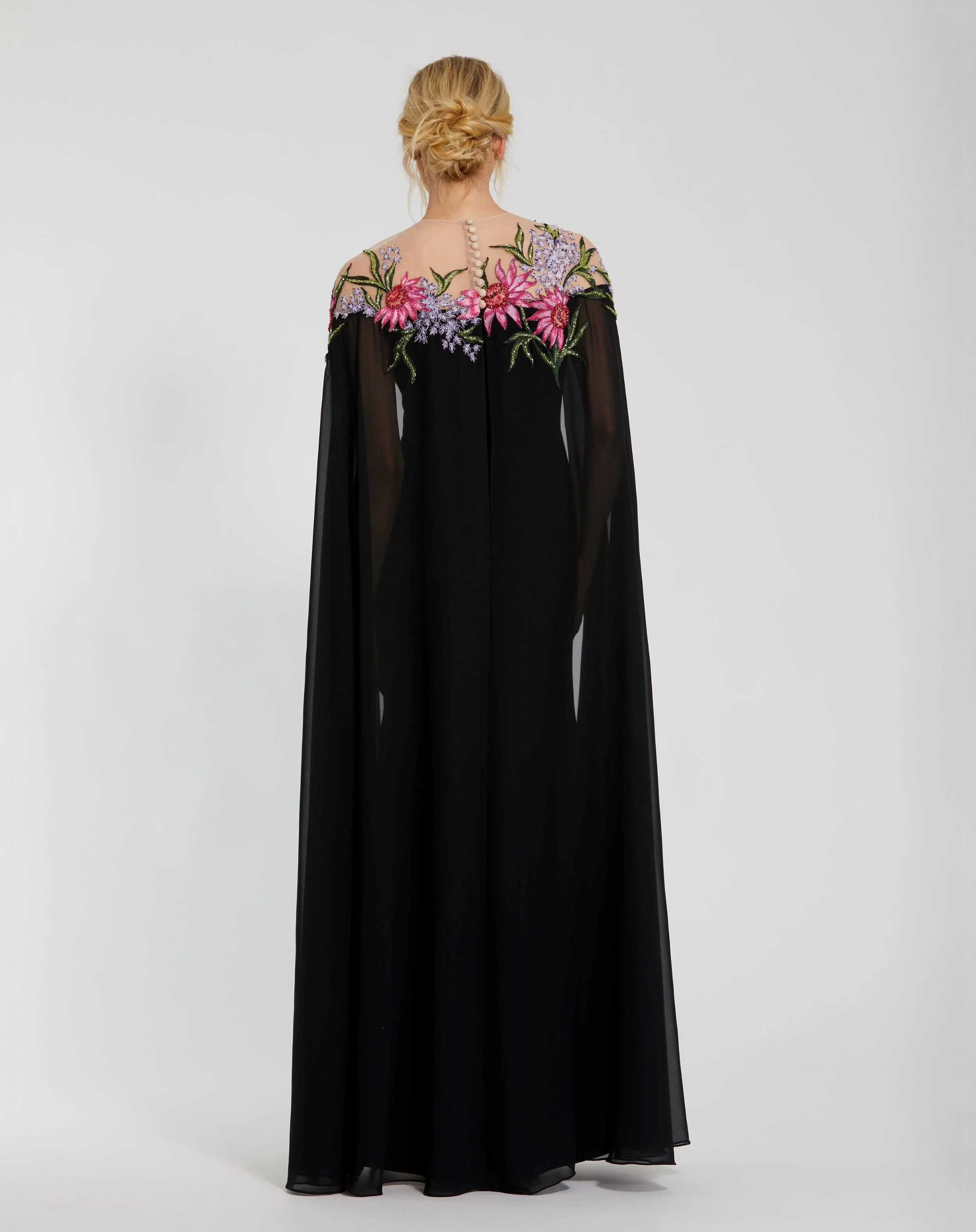 Black Sheer Cape Gown with Beaded Embroidery sold by Mac Duggal product image thumbnail 3