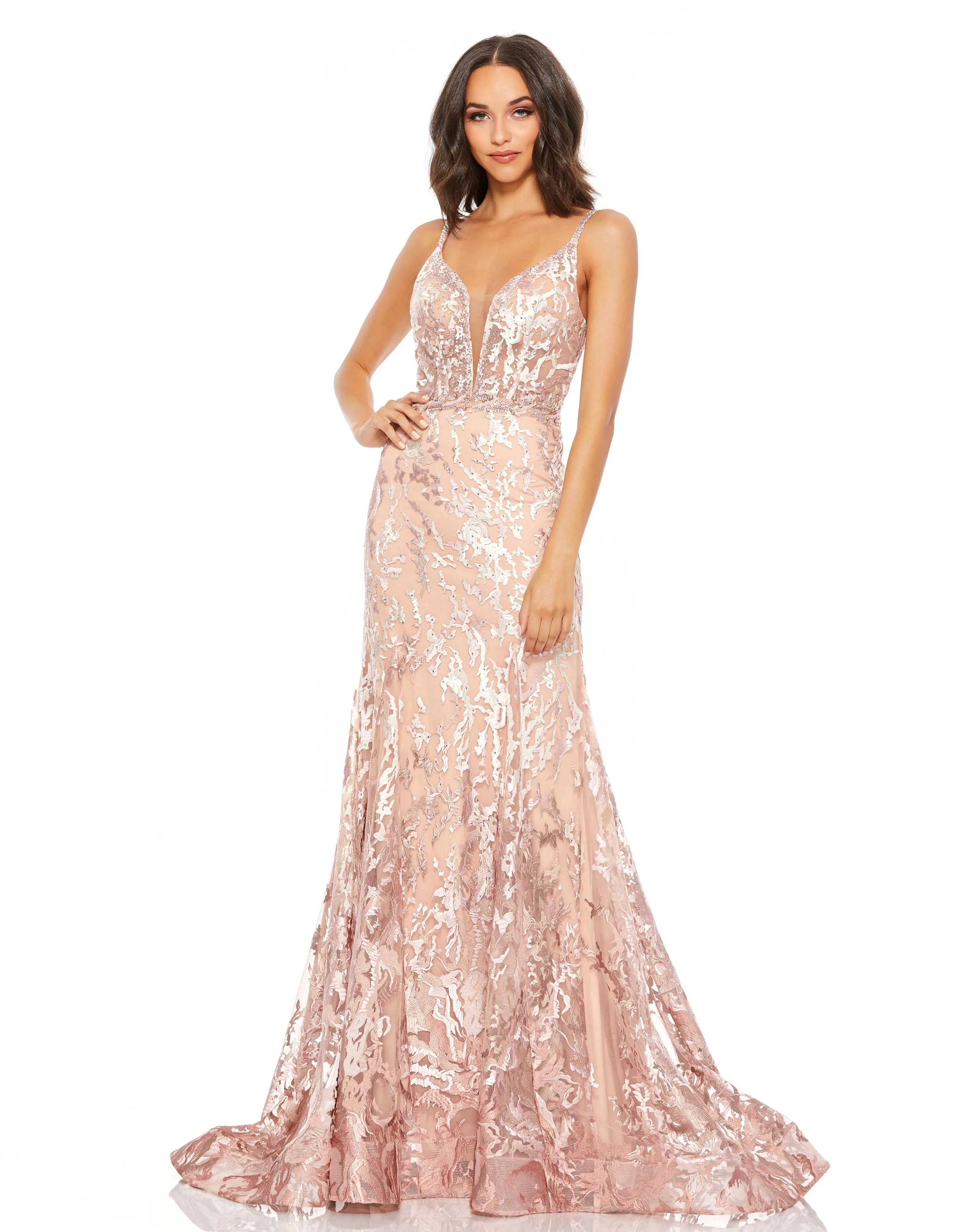 Sleeveless Mesh Detail Fitted Gown sold by Mac Duggal
