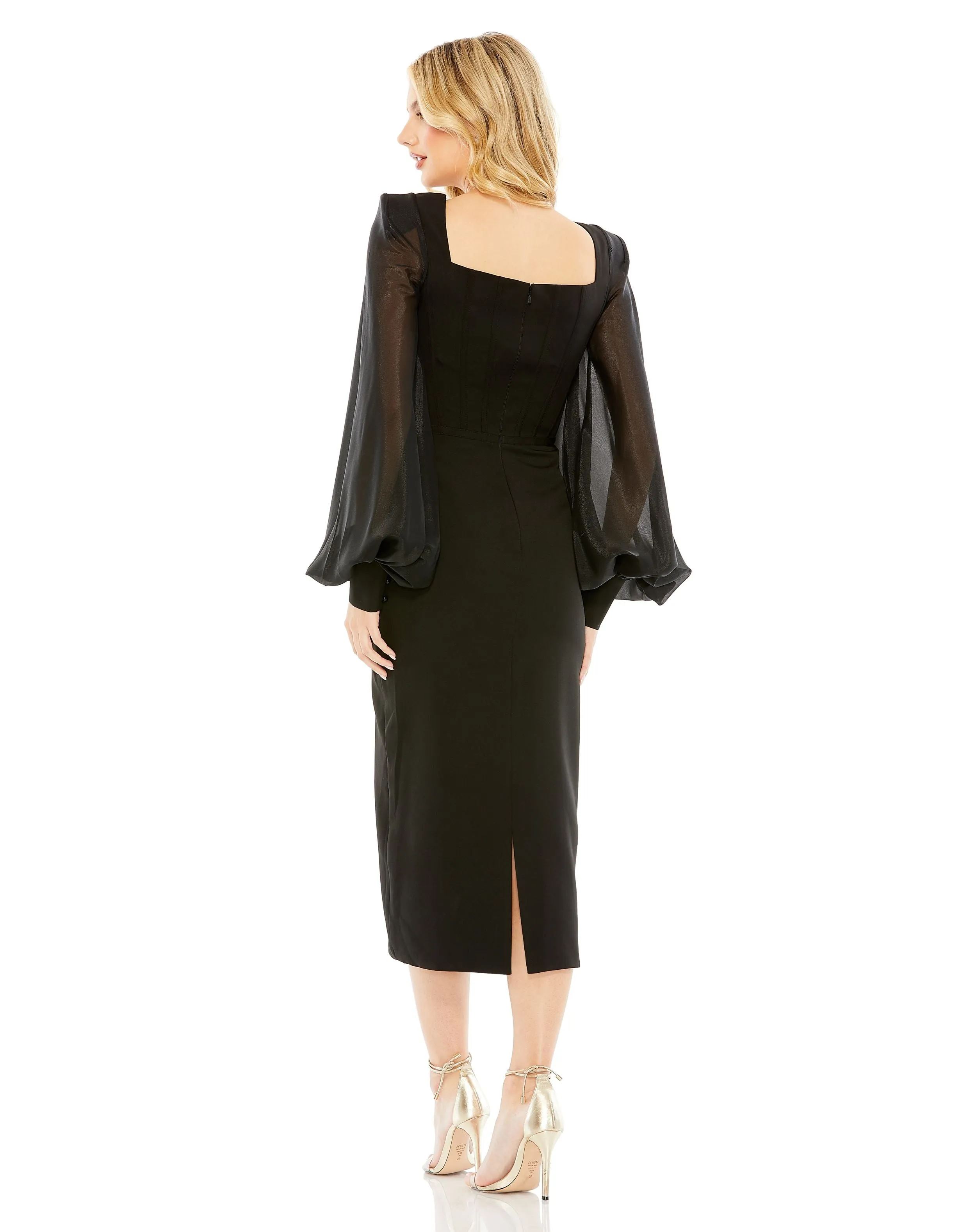 Solid Illusion Long Sleeve Square Neck Corset Midi | Sample | Sz. 2 sold by Mac Duggal product image thumbnail 2