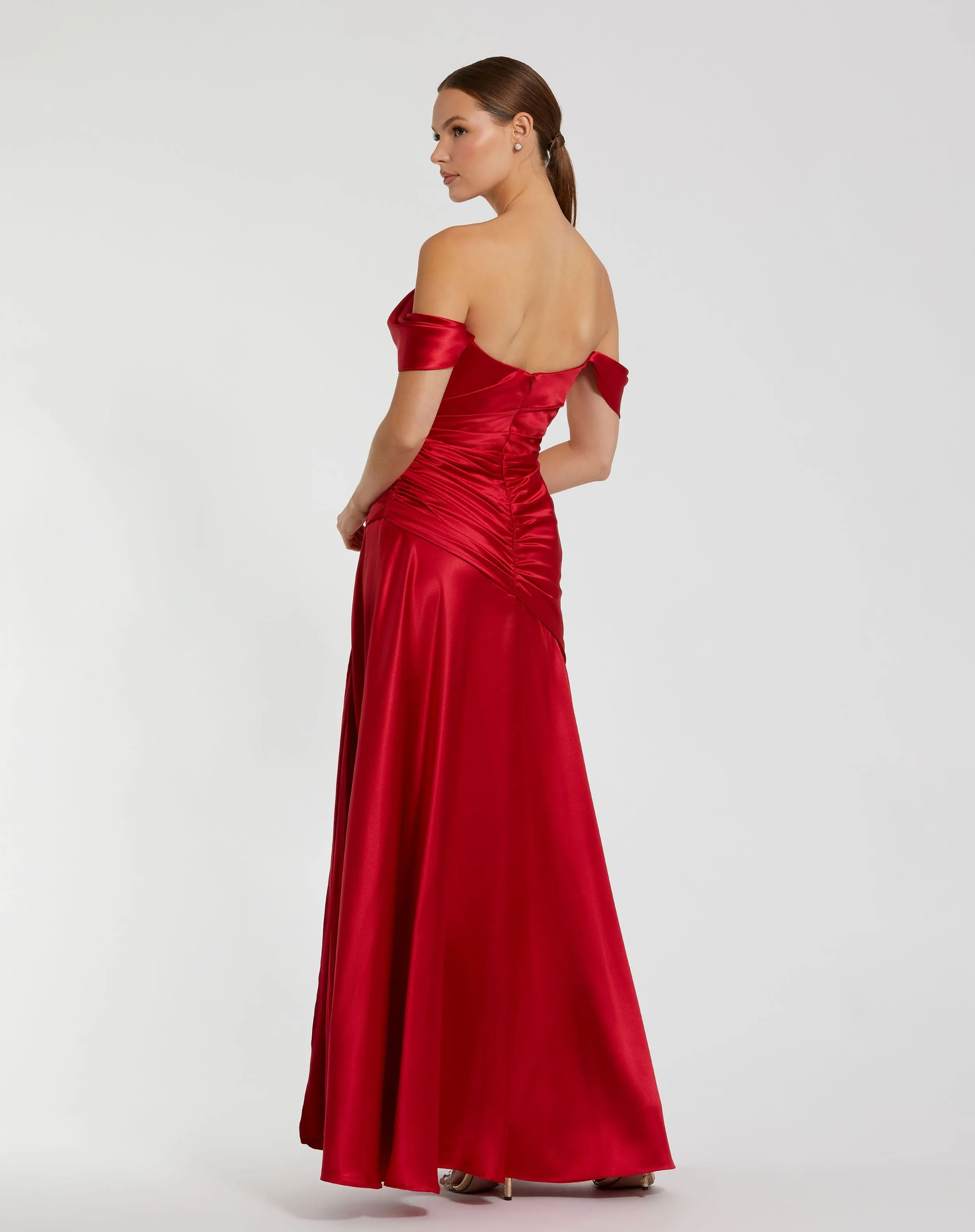 Red Satin Off The Shoulder Crossover Gown sold by Mac Duggal product image thumbnail 3