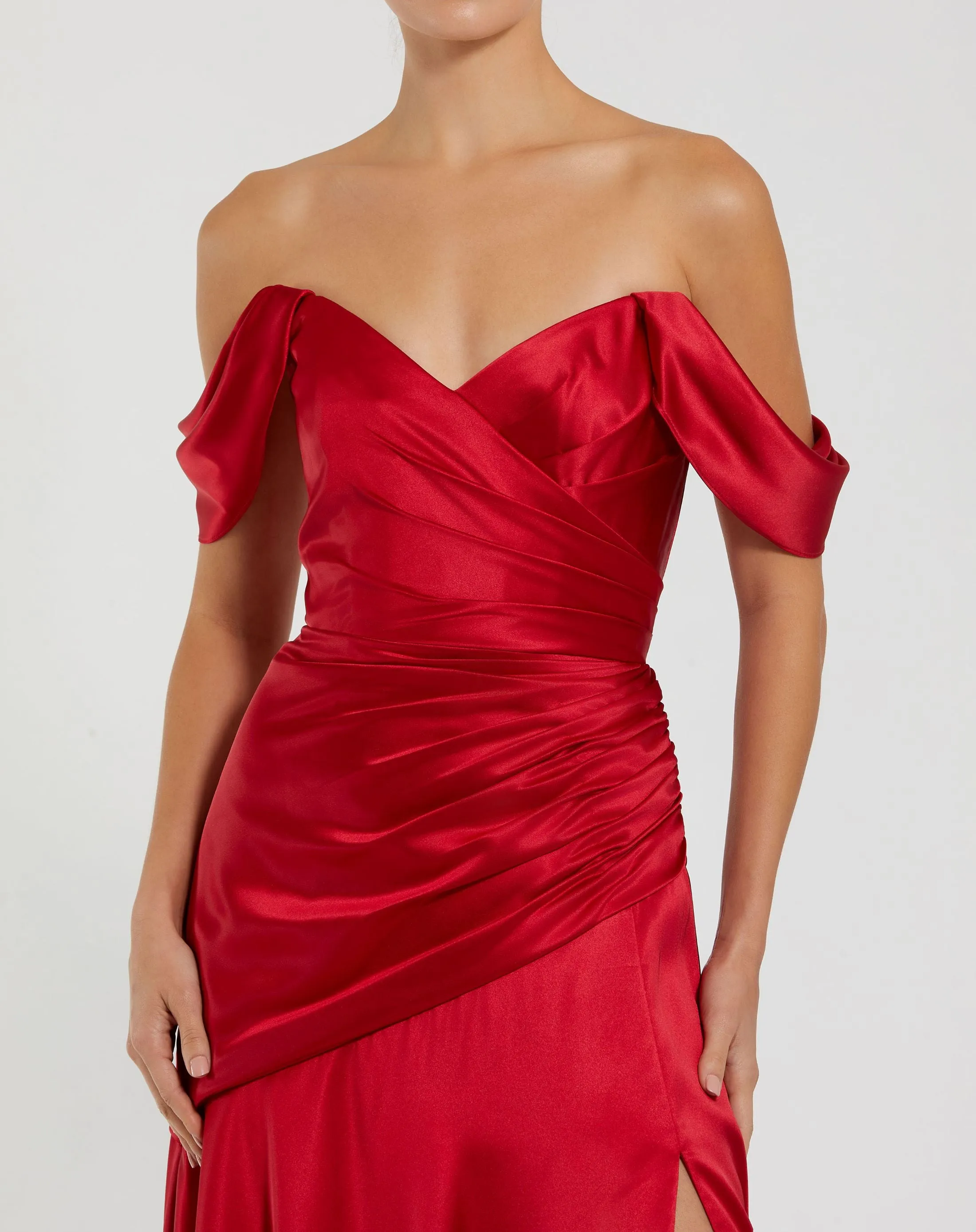 Red Satin Off The Shoulder Crossover Gown sold by Mac Duggal product image thumbnail 2