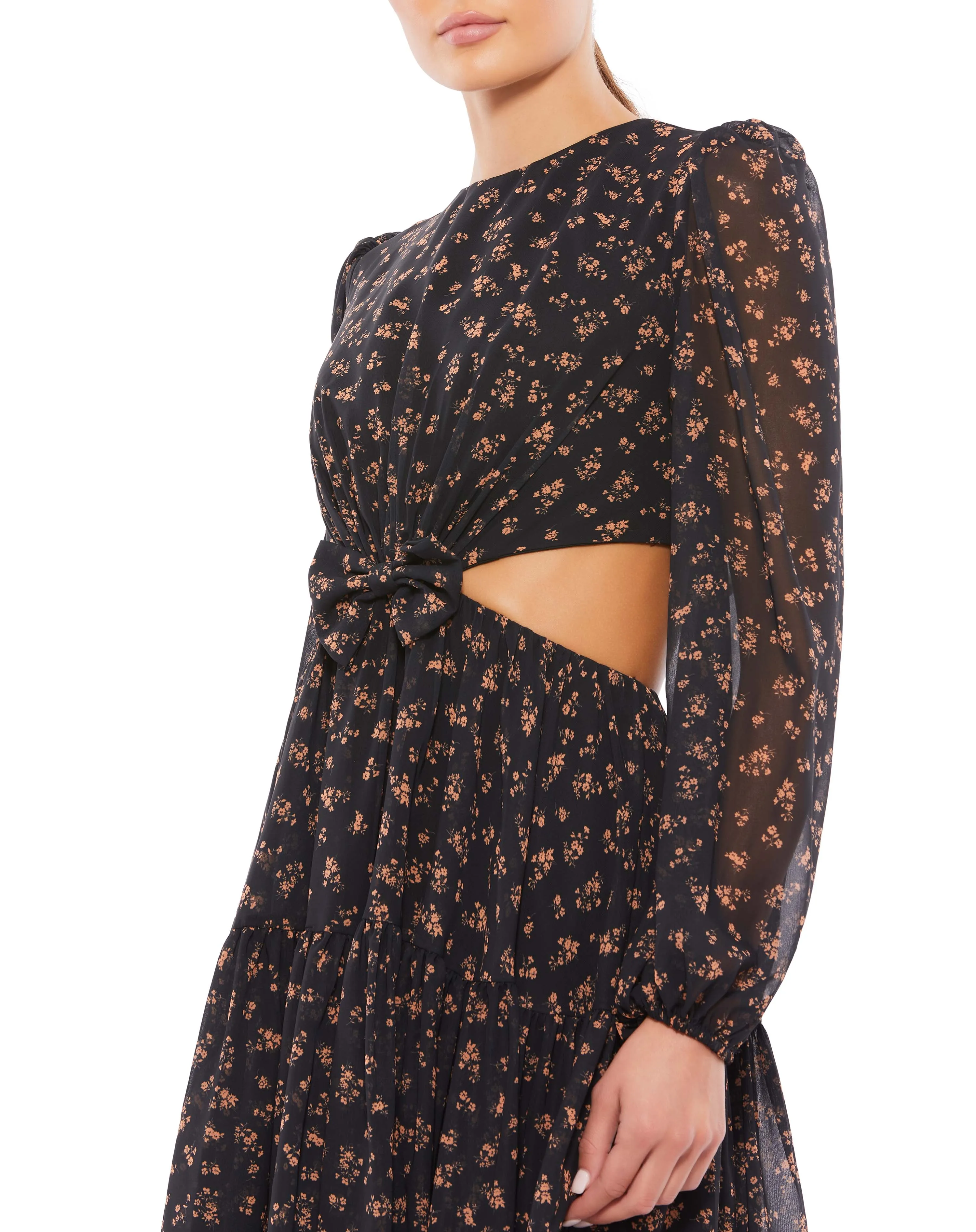 Black Front Bow Cut Out Long Sleeve Dress sold by Mac Duggal product image thumbnail 2