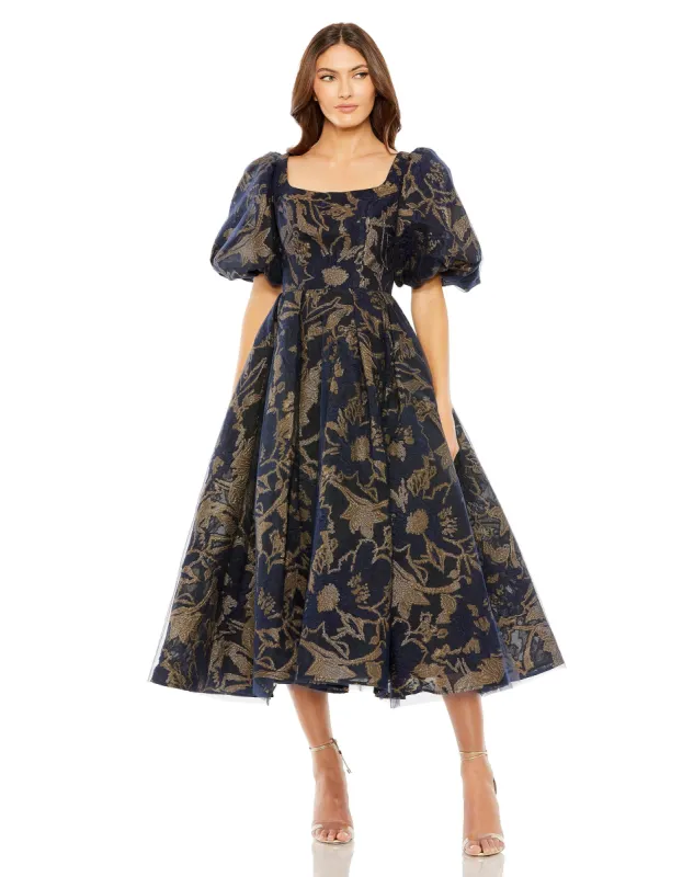 Puff Sleeve Brocade Midi Dress with Pockets sold by Mac Duggal