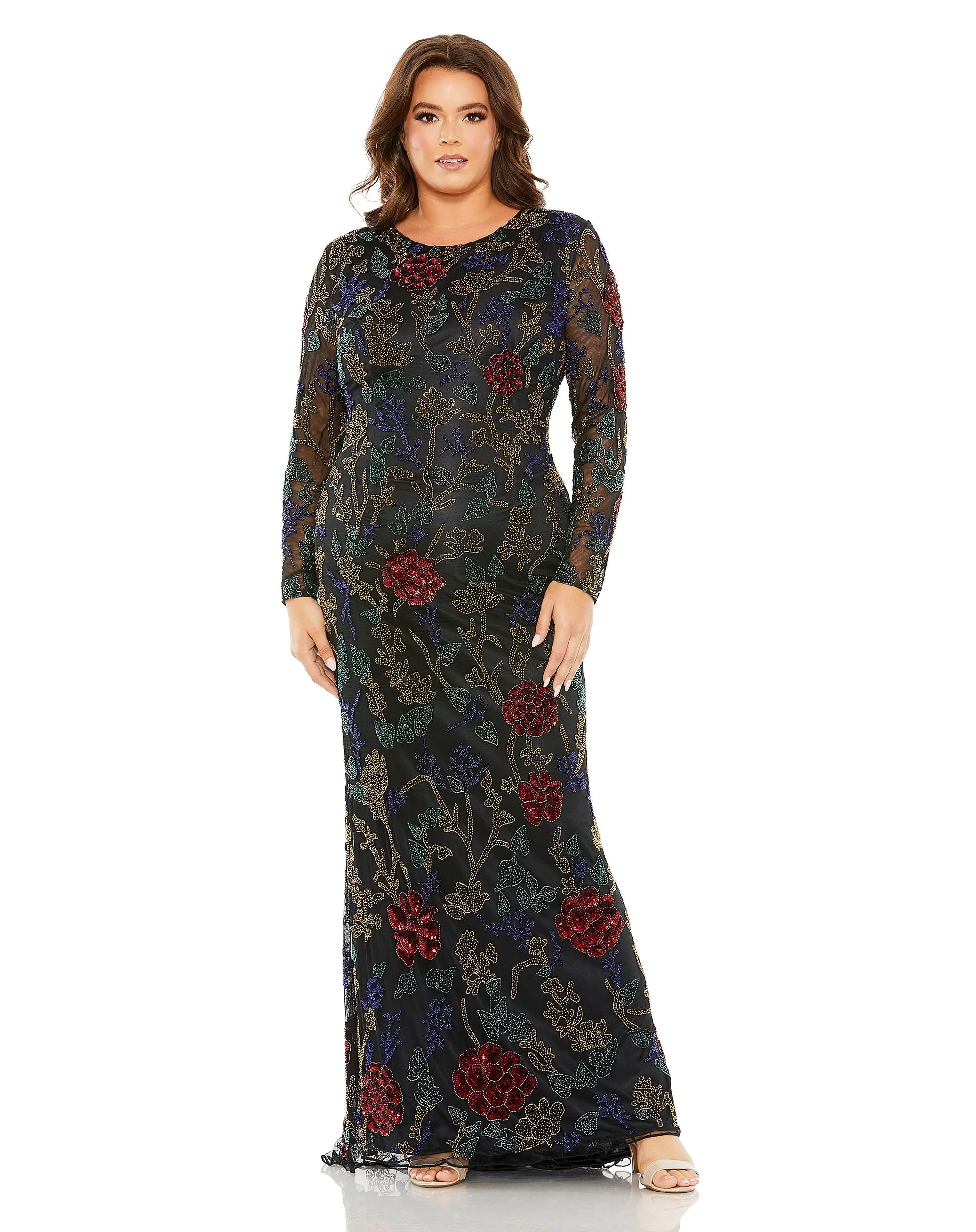 Black High Neck Beaded Embellished Gown sold by Mac Duggal