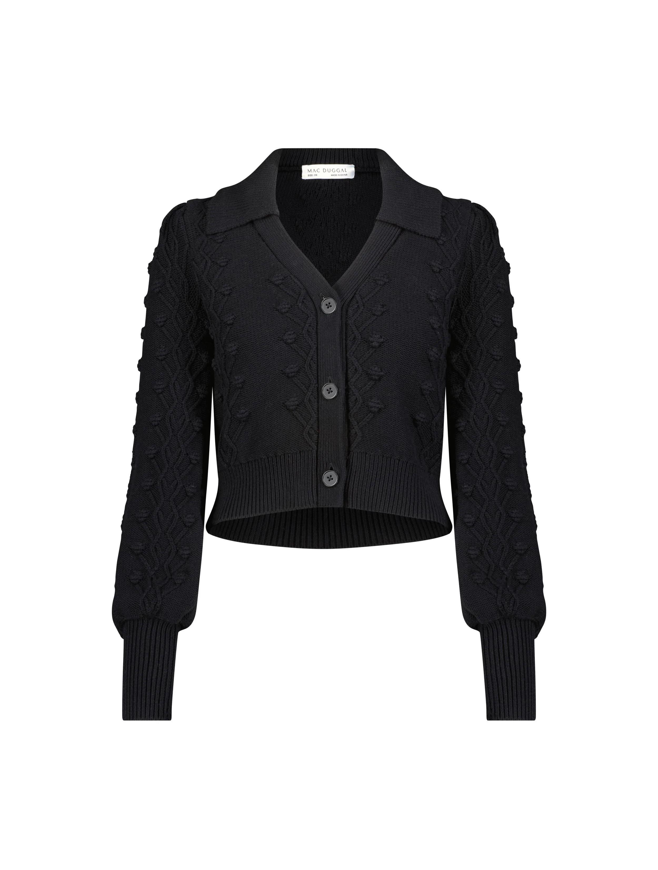 Black Cropped Bobble Cable Knit Button Up Cardigan Sweater sold by Mac Duggal product image thumbnail 2