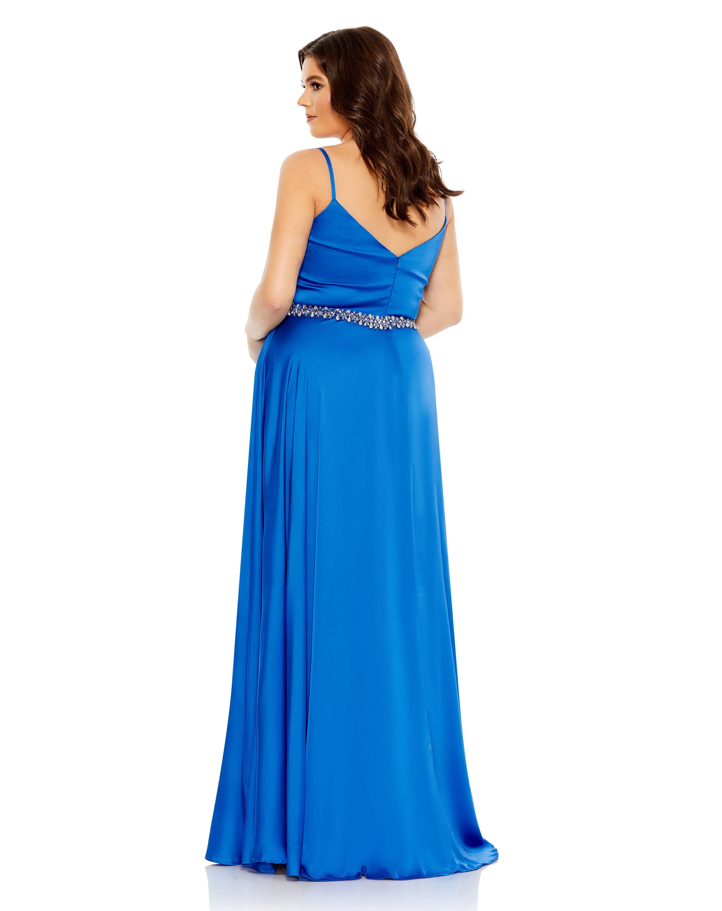 Blue Beaded Belt Faux Wrap A Line Gown (Plus) sold by Mac Duggal product image thumbnail 3