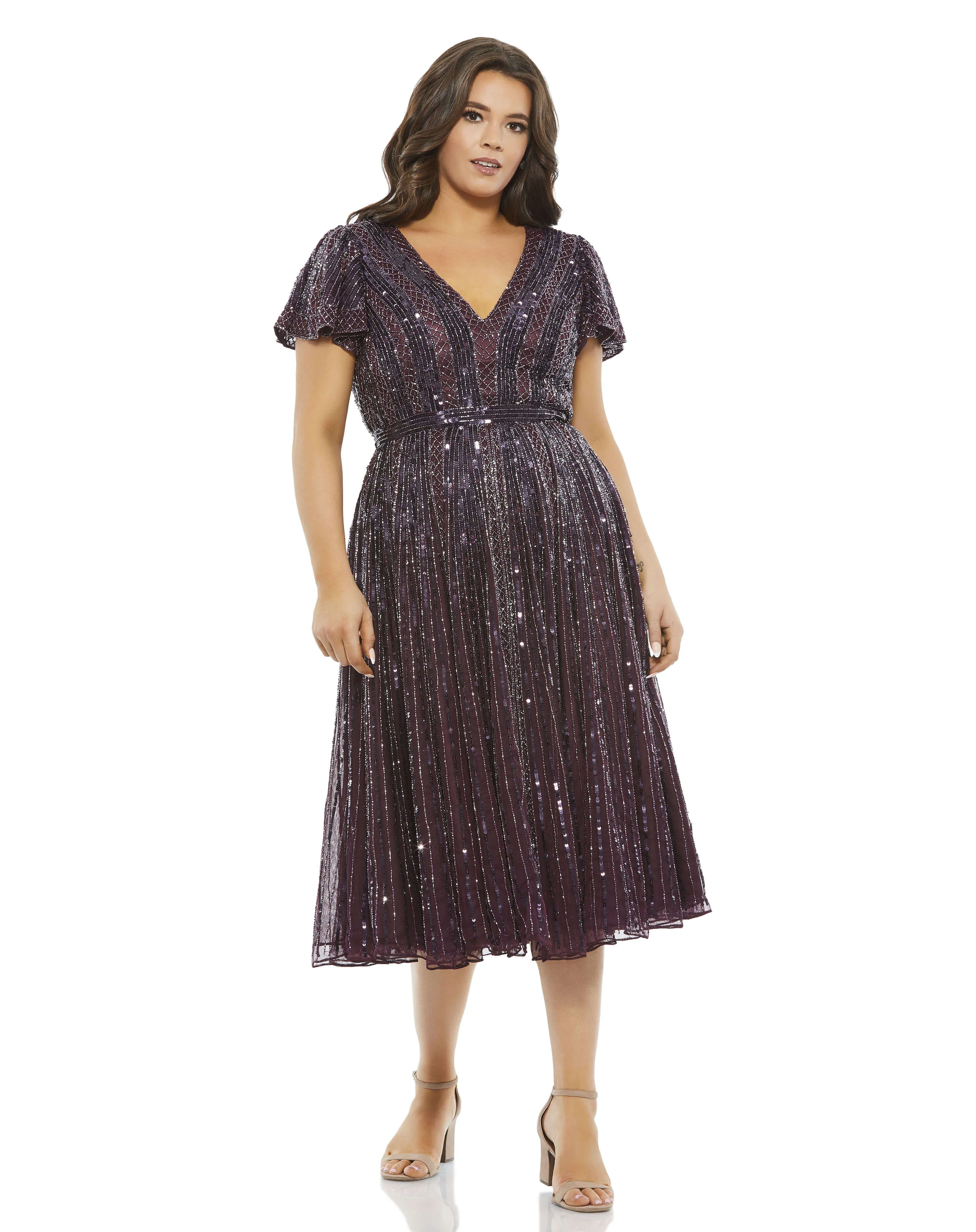Embellished Butterfly Sleeve V-Neck Cocktail Dress (Plus) sold by Mac Duggal