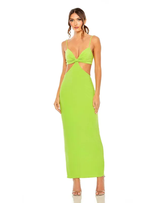 Green Cutout Crepe Column Dress with Tie Back sold by Mac Duggal