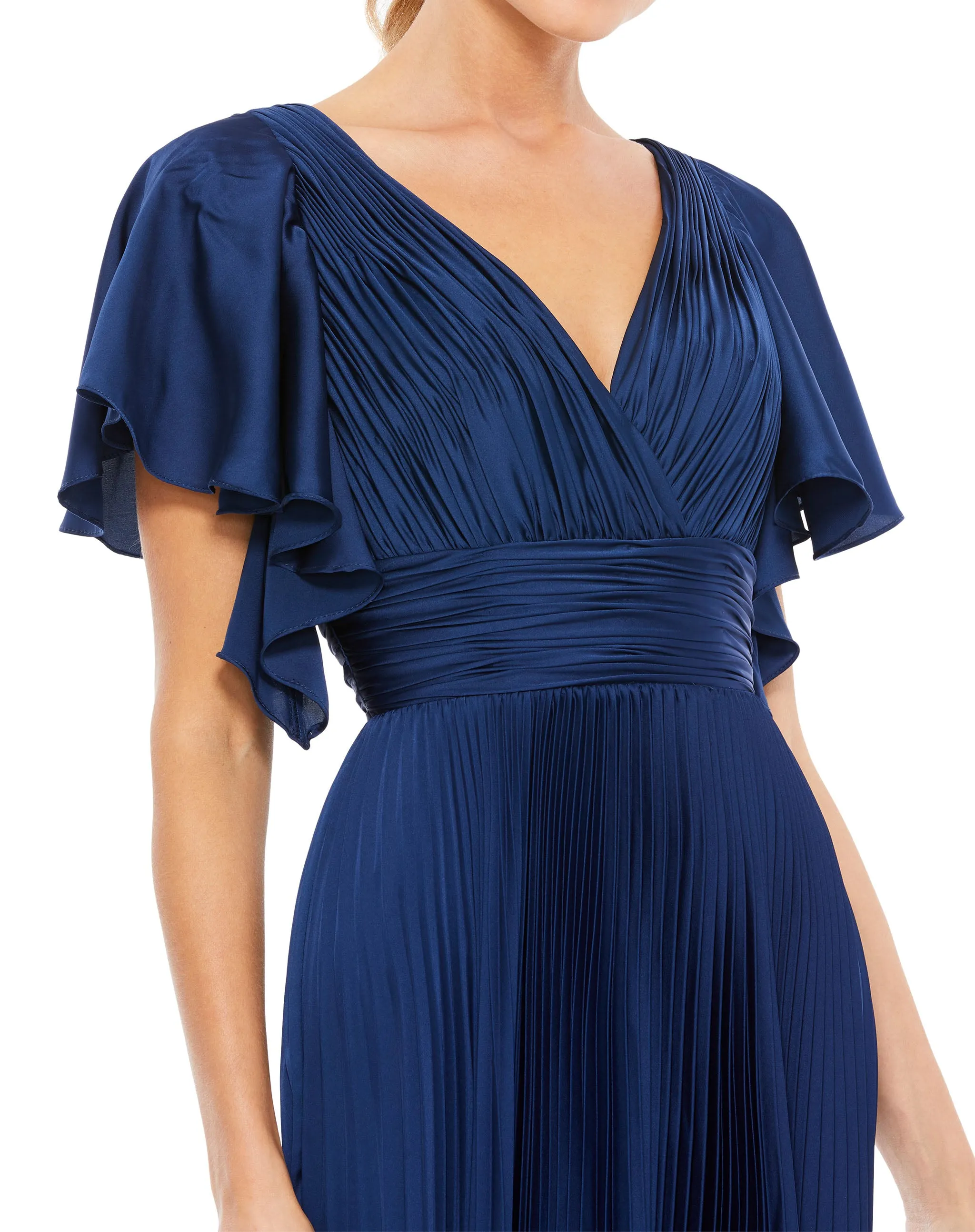 Navy Pleated Flutter Sleeve A-Line Dress sold by Mac Duggal product image thumbnail 2