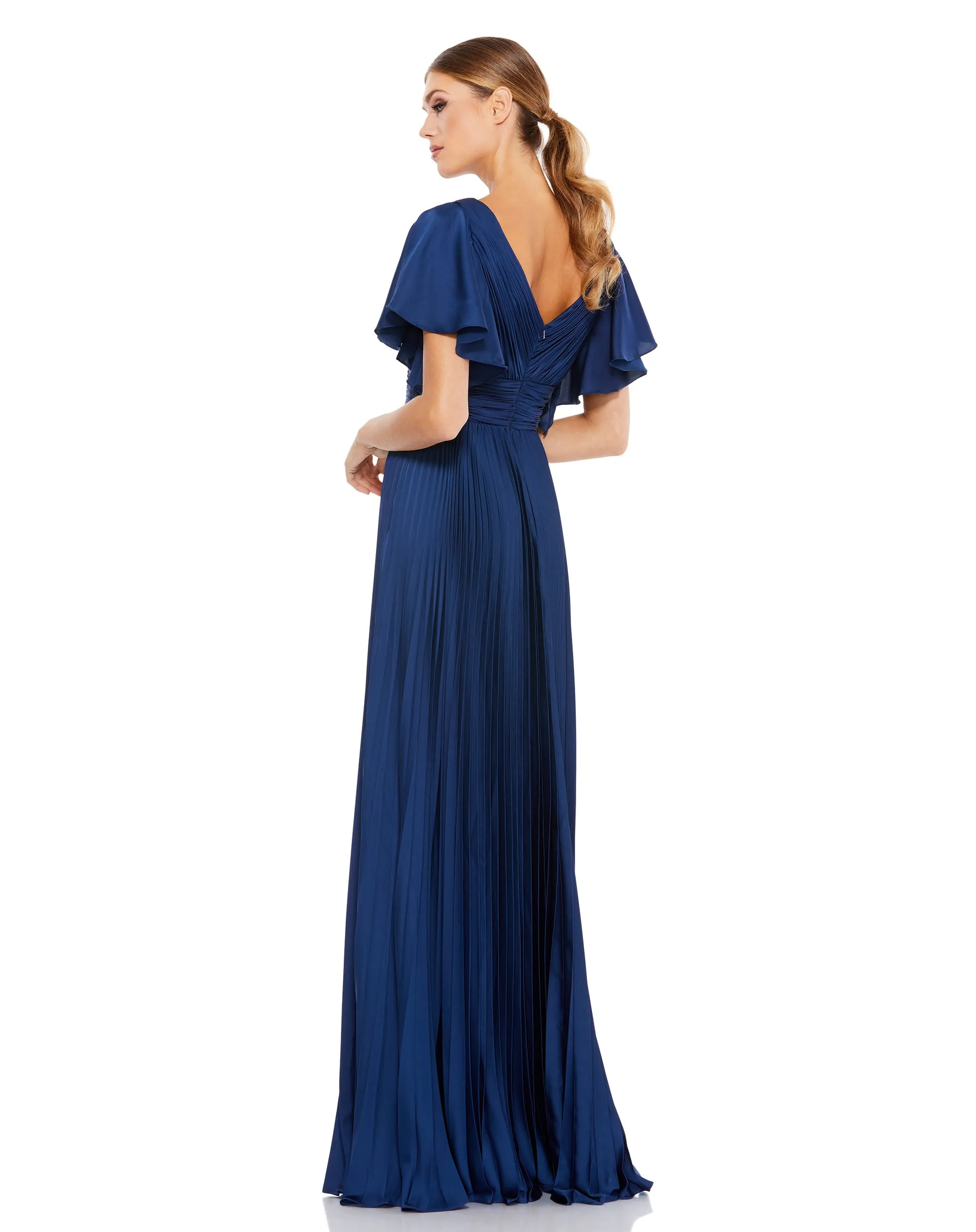 Navy Pleated Flutter Sleeve A-Line Dress sold by Mac Duggal product image thumbnail 3