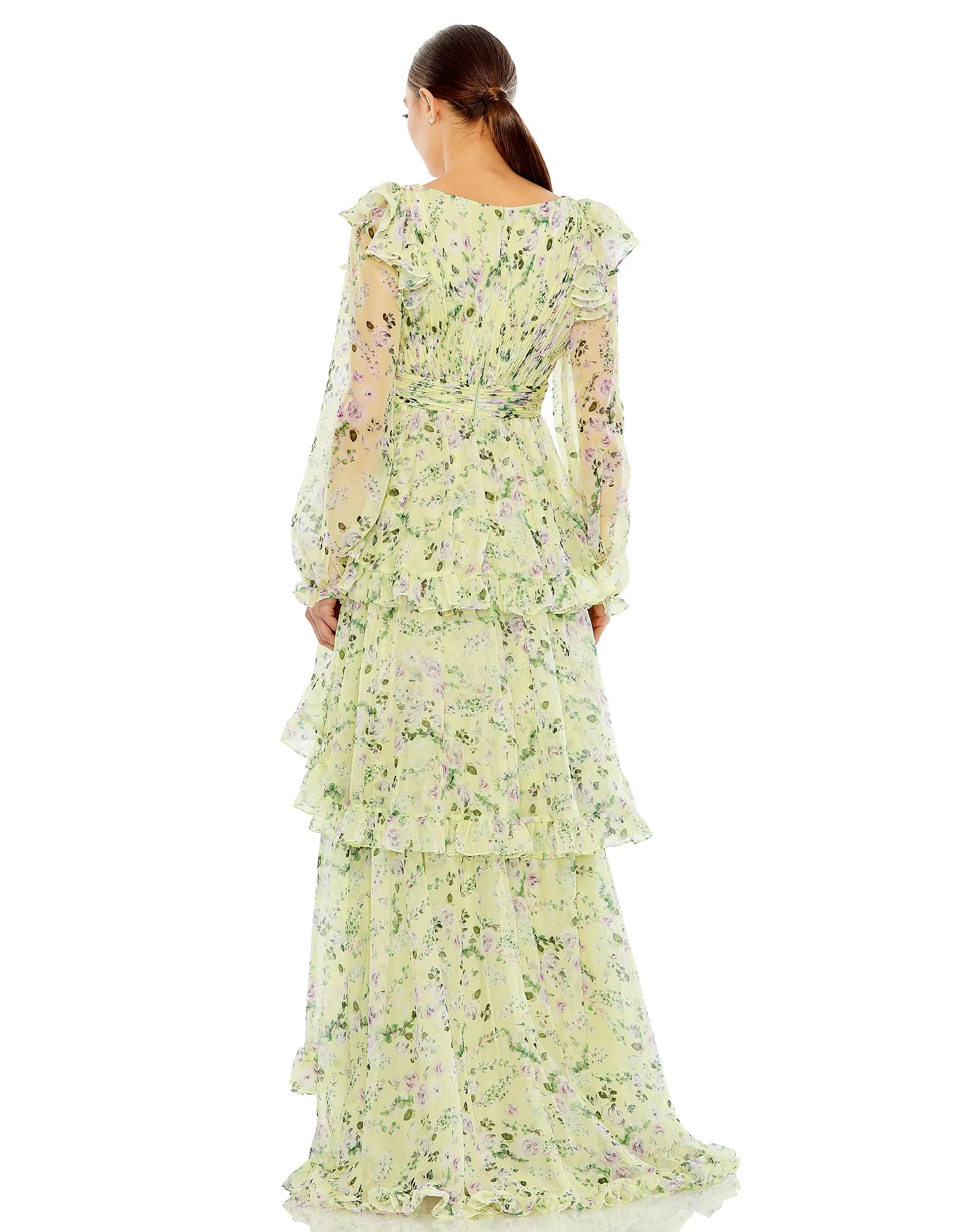 Floral Chiffon Tiered Ruffle Puff Sleeve Gown sold by Mac Duggal product image thumbnail 3