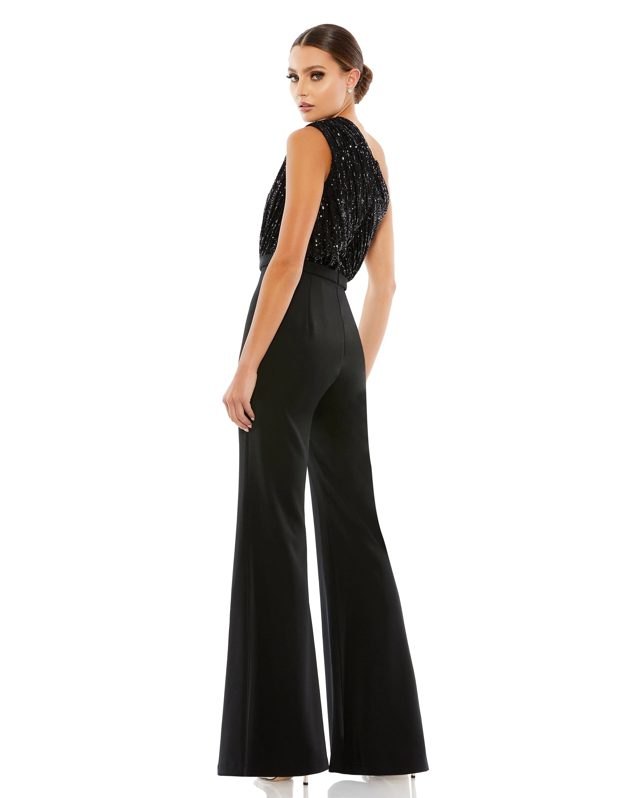 Black Sequined One Shoulder Jumpsuit sold by Mac Duggal product image thumbnail 4
