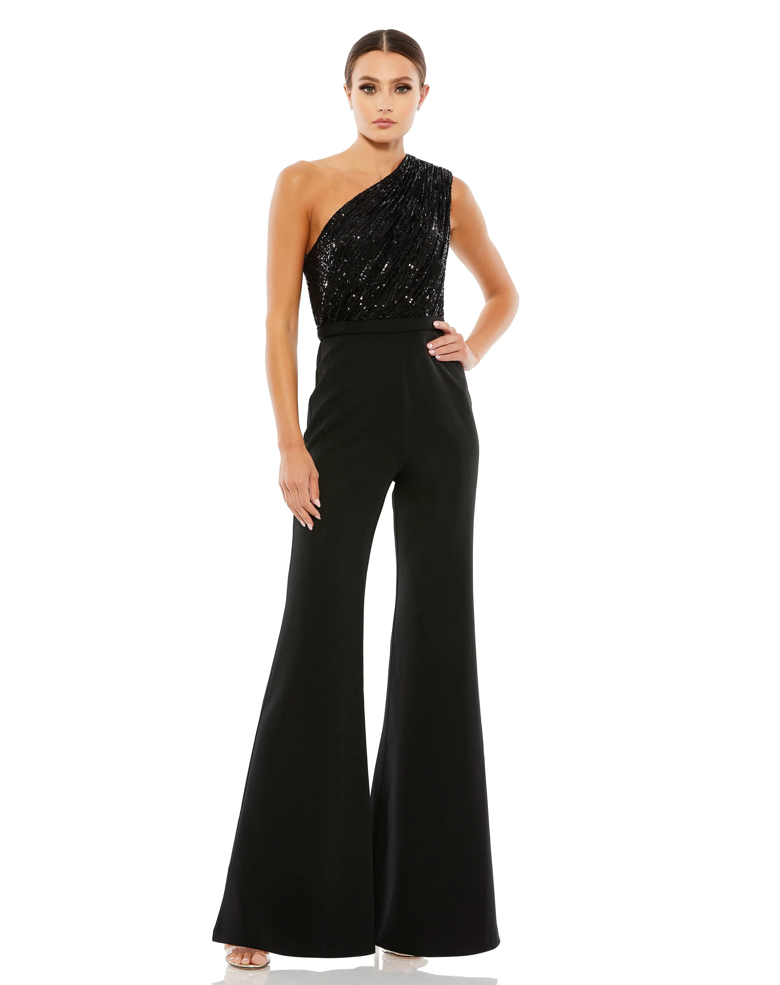 Black Sequined One Shoulder Jumpsuit sold by Mac Duggal
