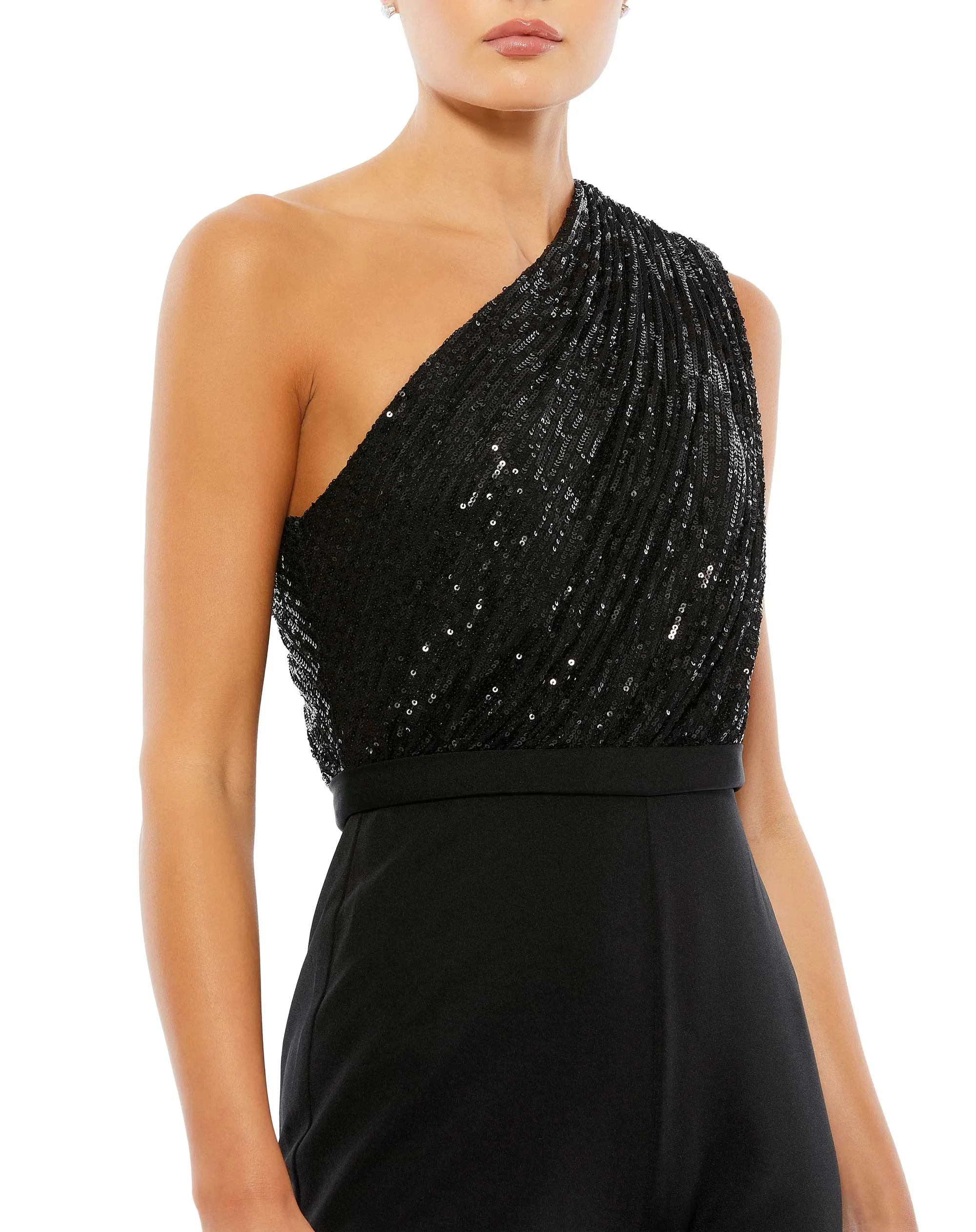 Black Sequined One Shoulder Jumpsuit sold by Mac Duggal product image thumbnail 2