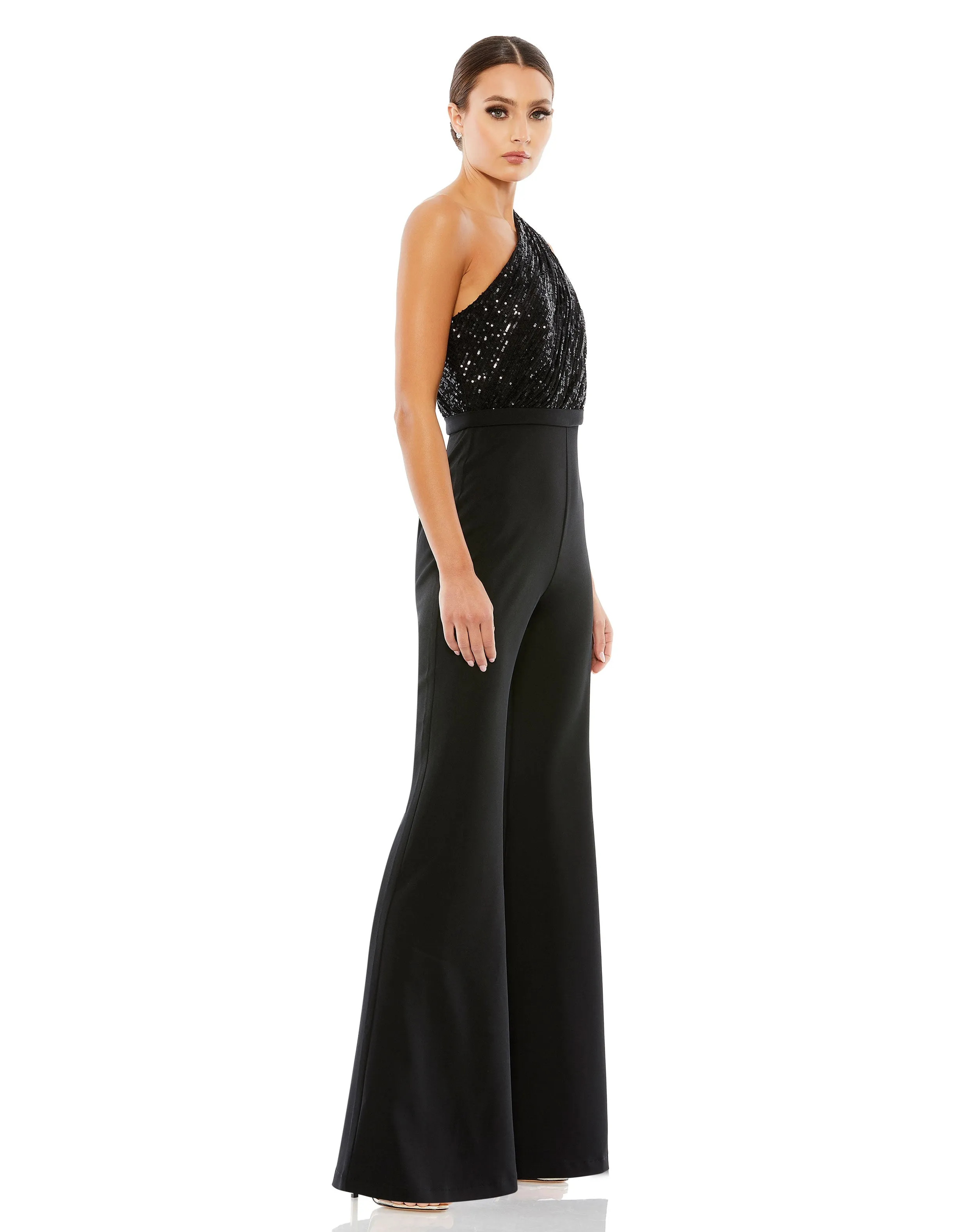Black Sequined One Shoulder Jumpsuit sold by Mac Duggal product image thumbnail 3