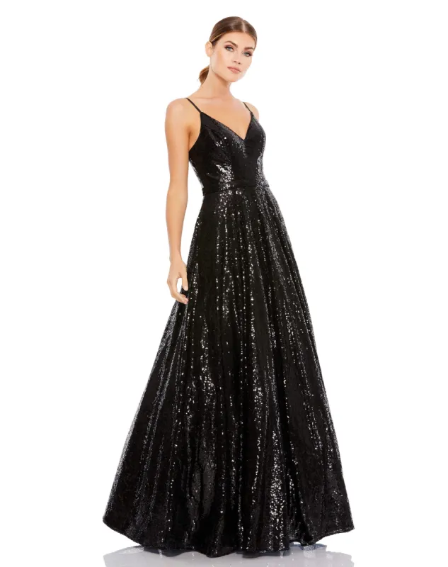 Black V-Neck Sequined Ball Gown - FINAL SALE sold by Mac Duggal