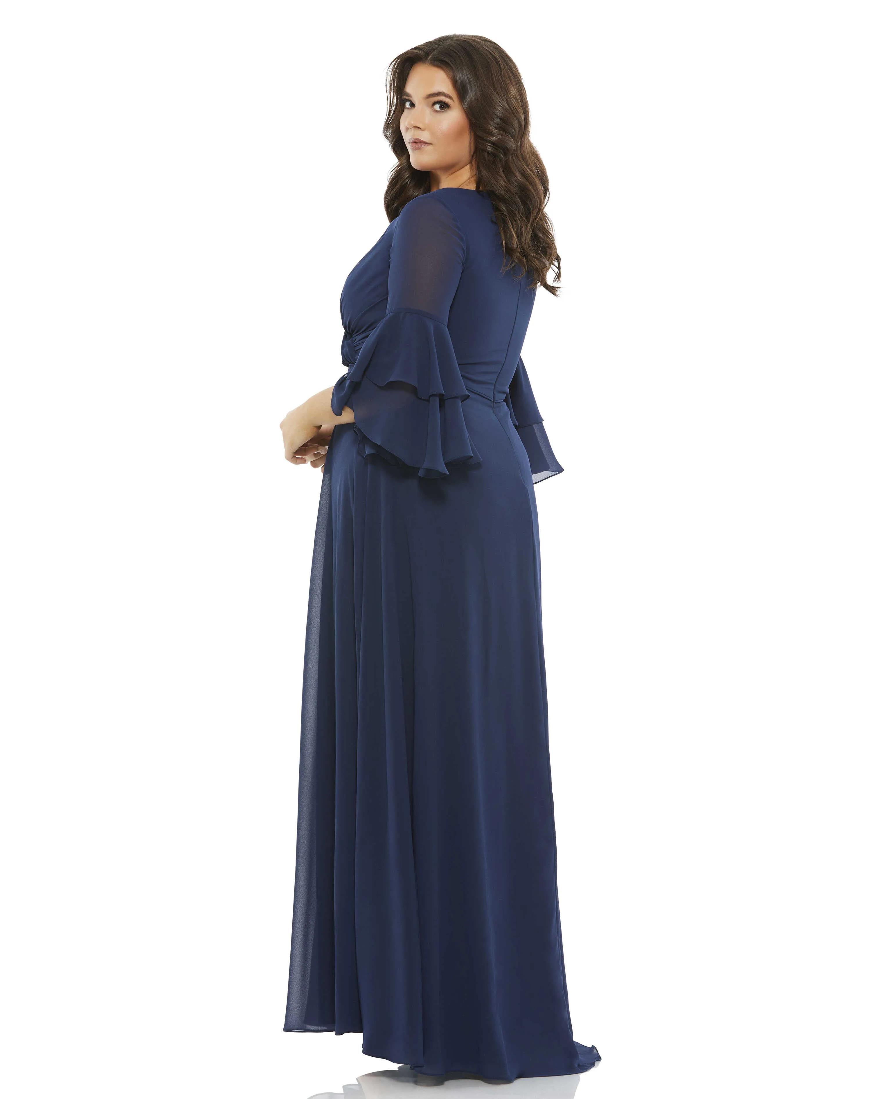 Navy Pleated Bell Sleeve Chiffon Gown (Plus) sold by Mac Duggal product image thumbnail 3