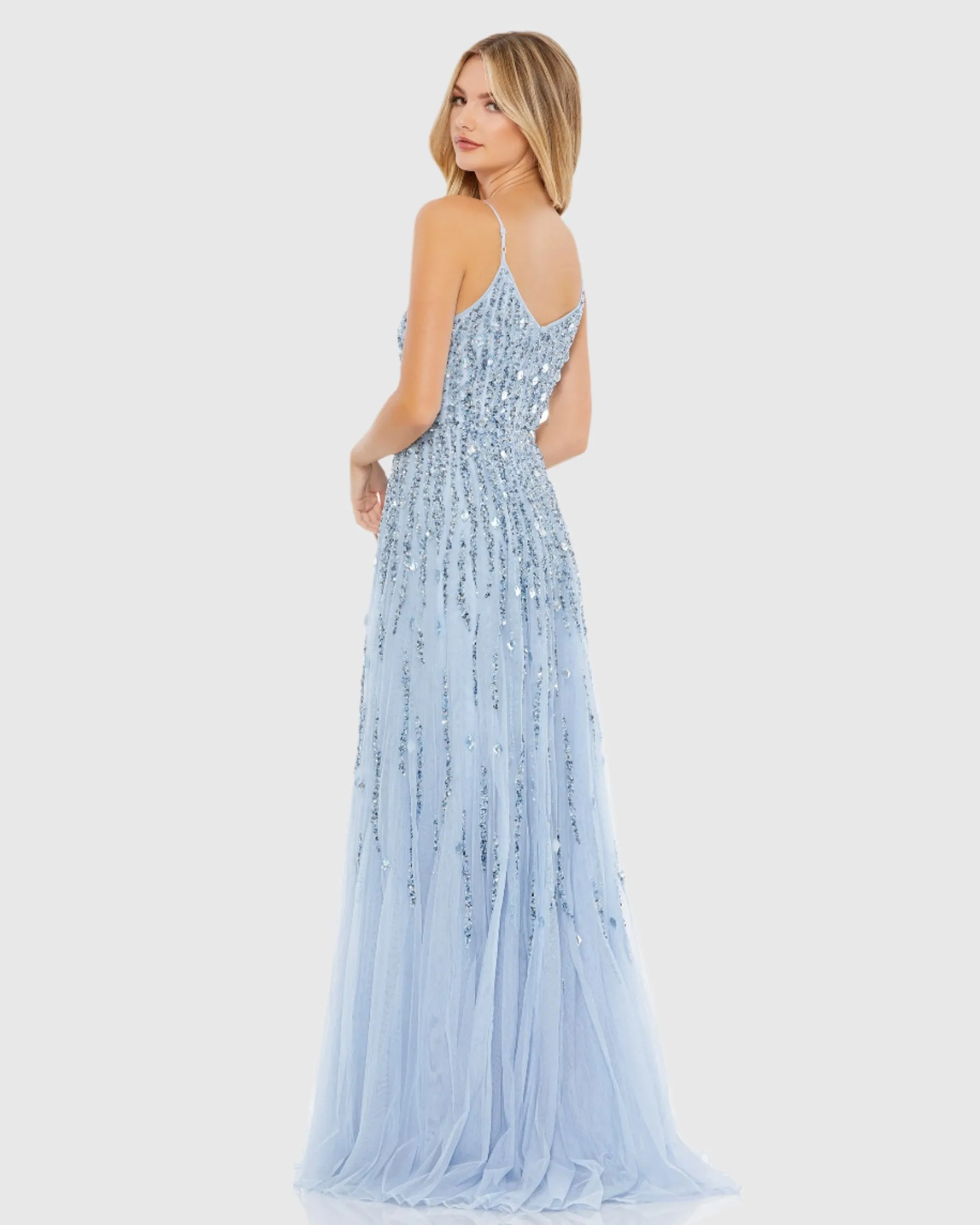 Blue Embellished V Neck Sleeveless A Line Gown sold by Mac Duggal product image thumbnail 3